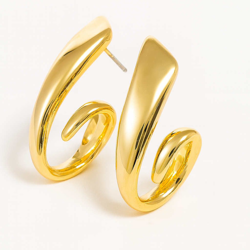 Golden Wave Sculptural Hoop Studs
