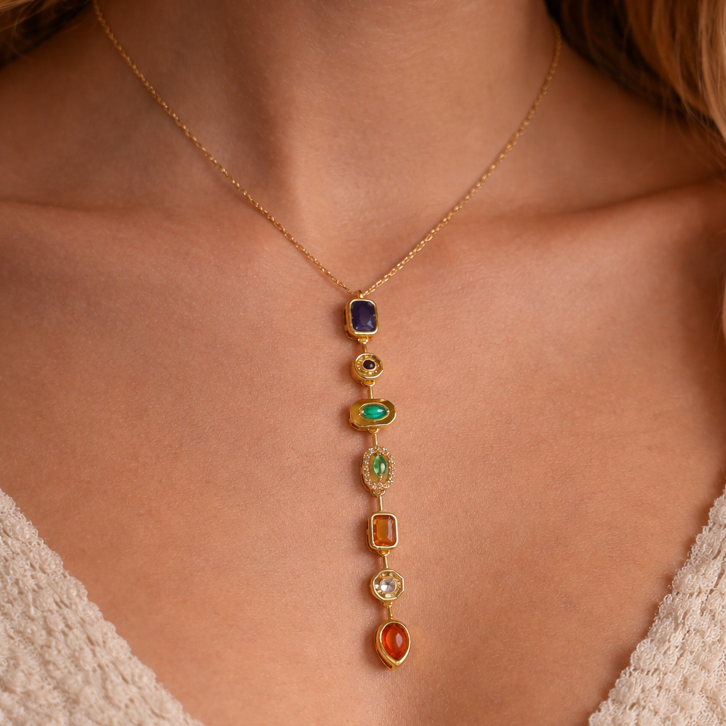 Multi-Gem Vertical Drop Necklace