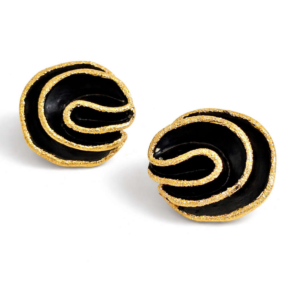 Midnight Swirl Gold & Black Stud Earrings