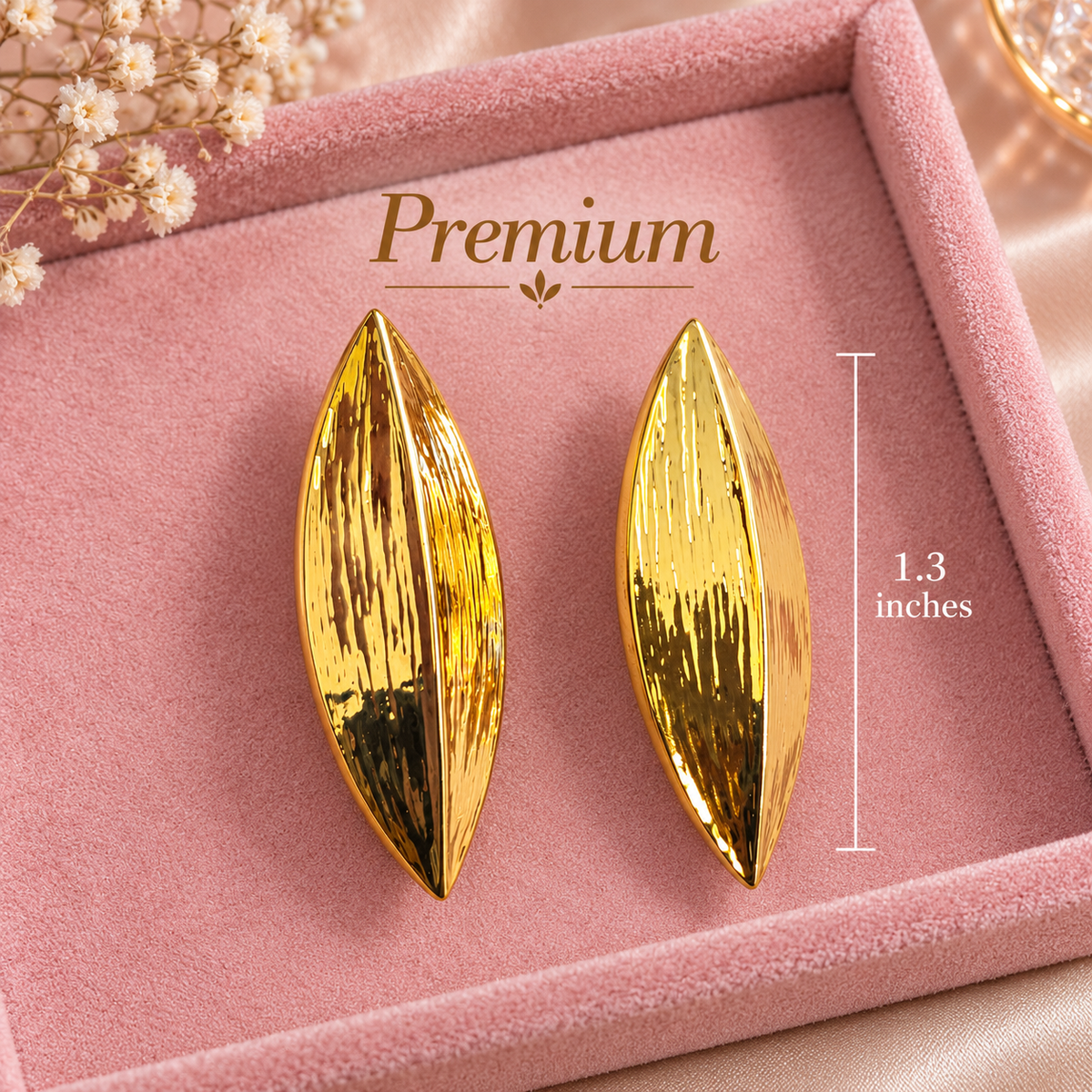 Golden Textured Leaf Stud Earrings