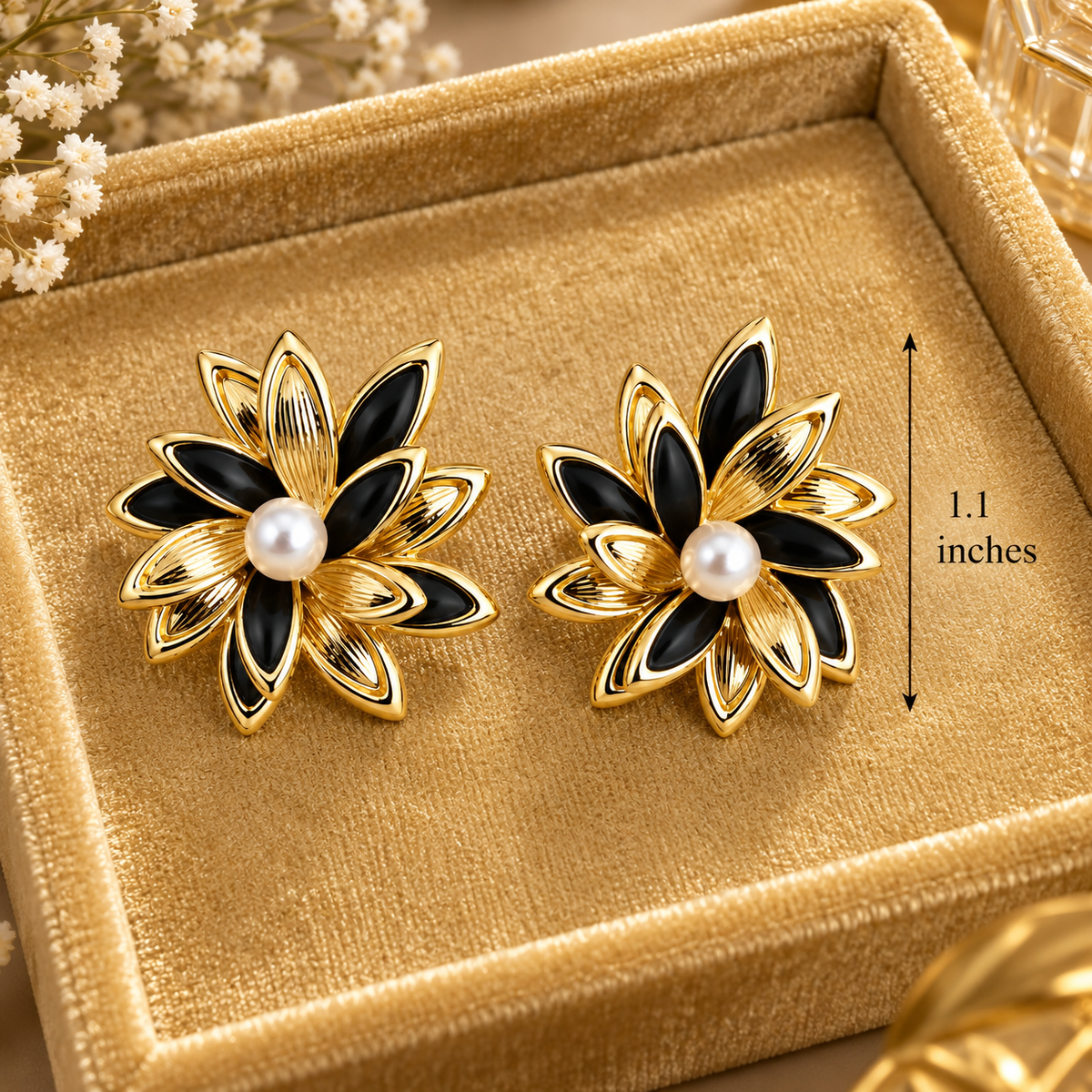 Black & Gold Stud Earrings
