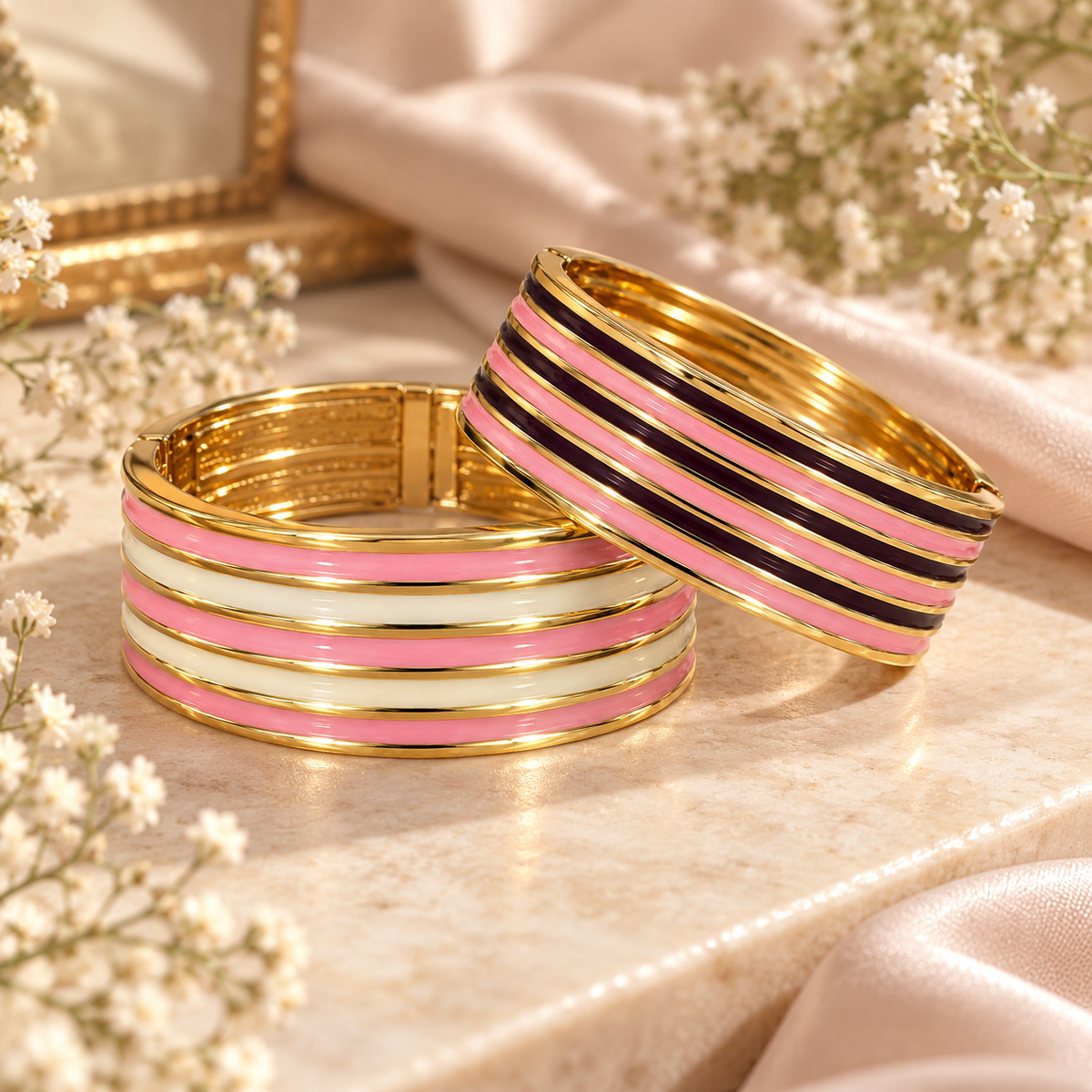 Blush & Ivory Layered Bracelet Set Of 2