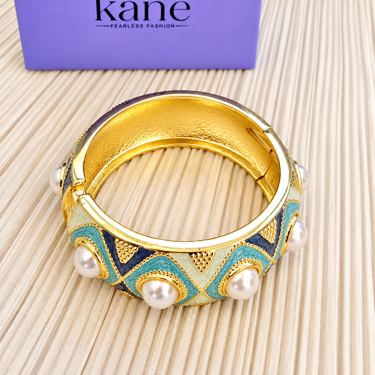 Aegean Pearl & Turquoise Statement Bangle