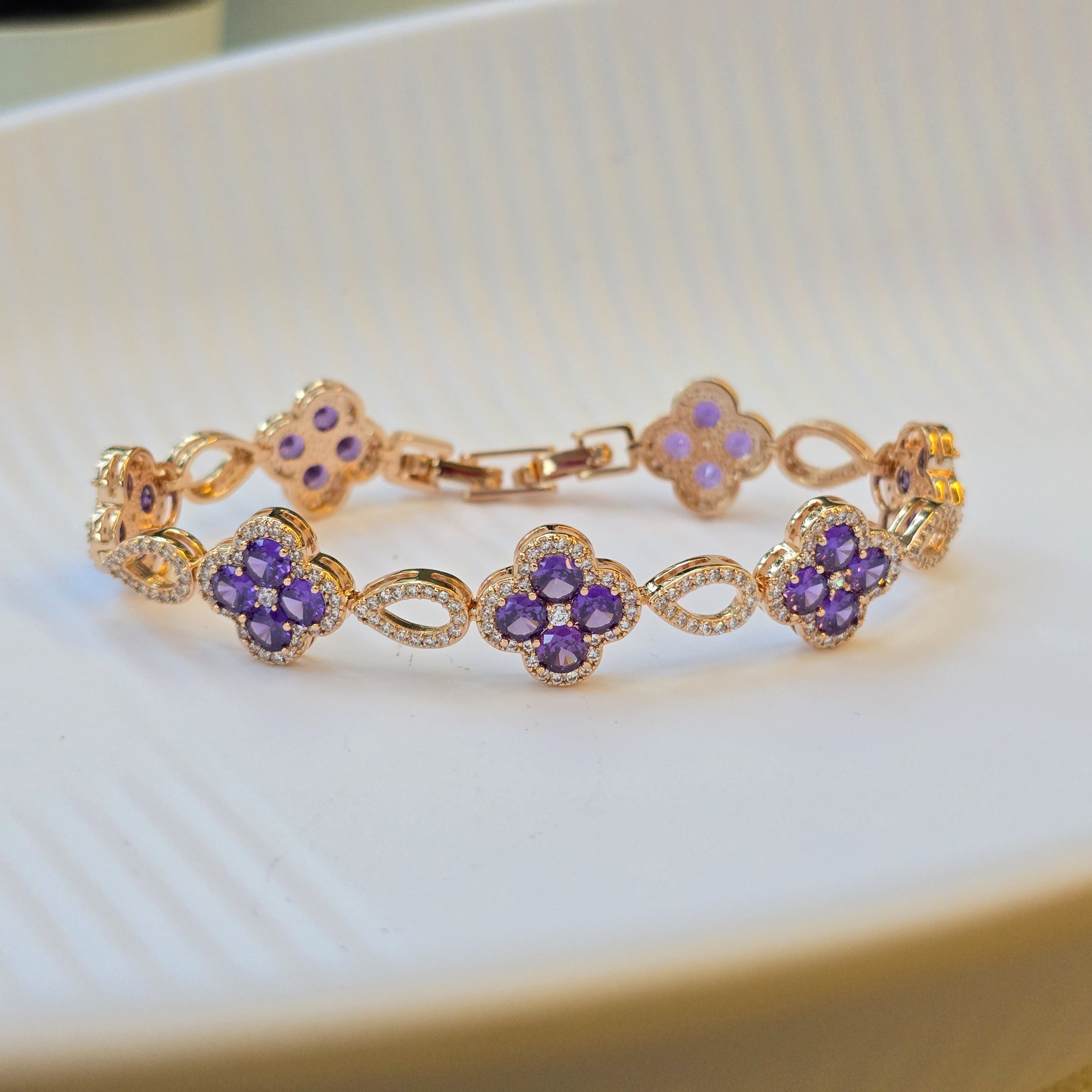 Amethyst Rose Gold 7 Clover Bracelet