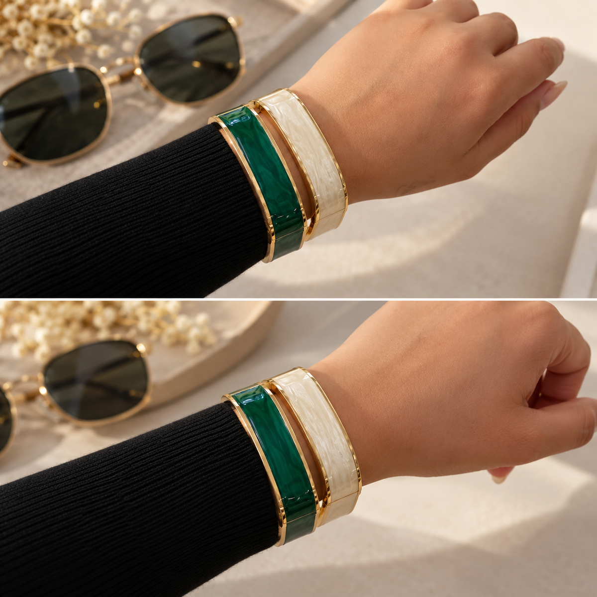 Emerald & Ivory Bracelet Set