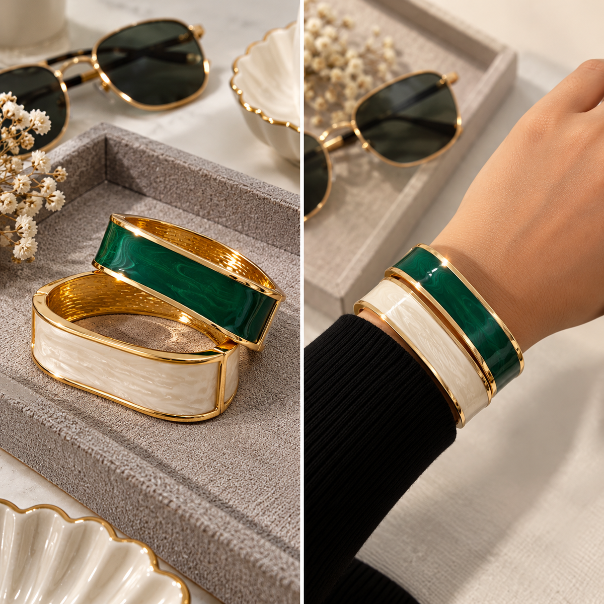 Emerald & Ivory Bracelet Set