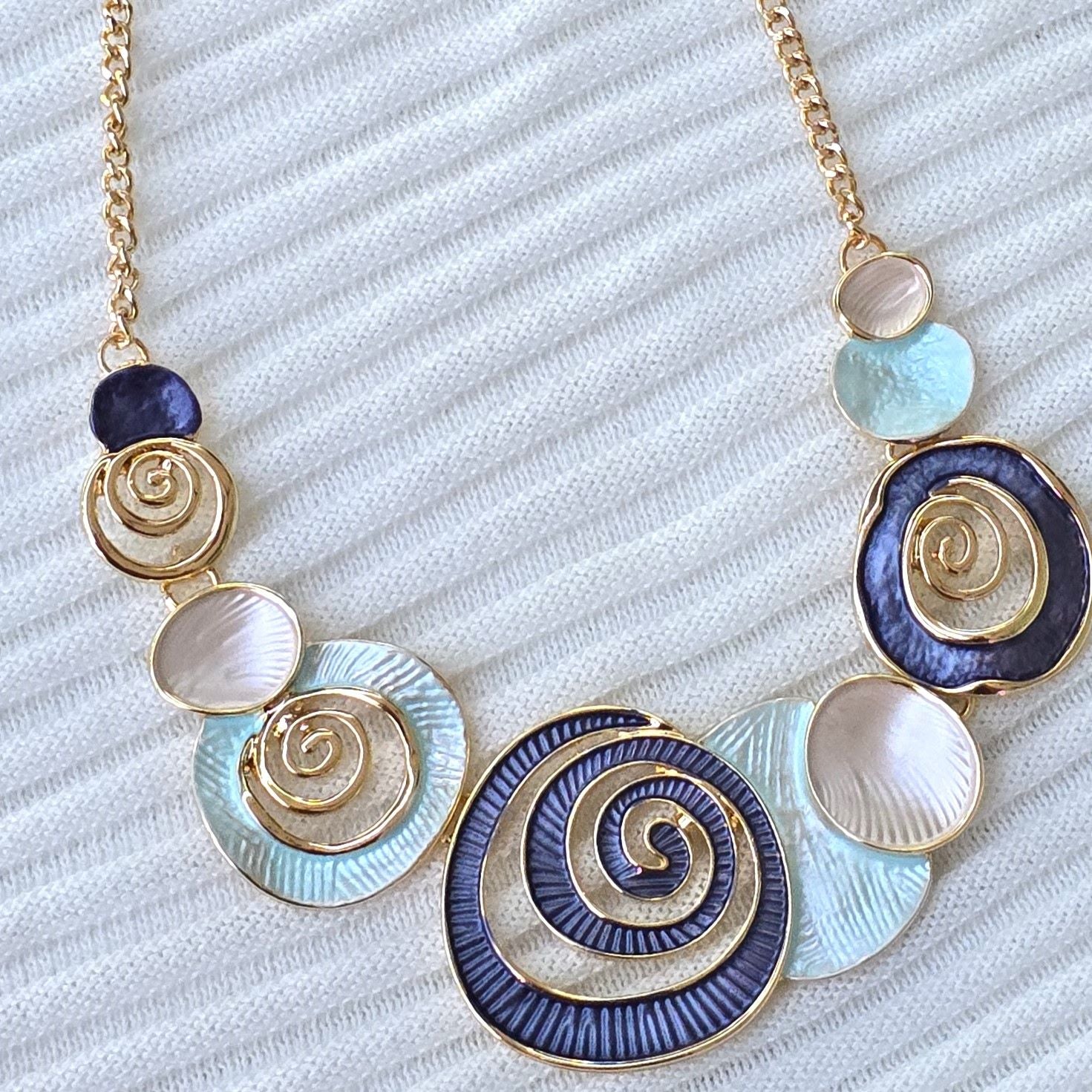 Ocean Spiral Enamel Statement Necklace