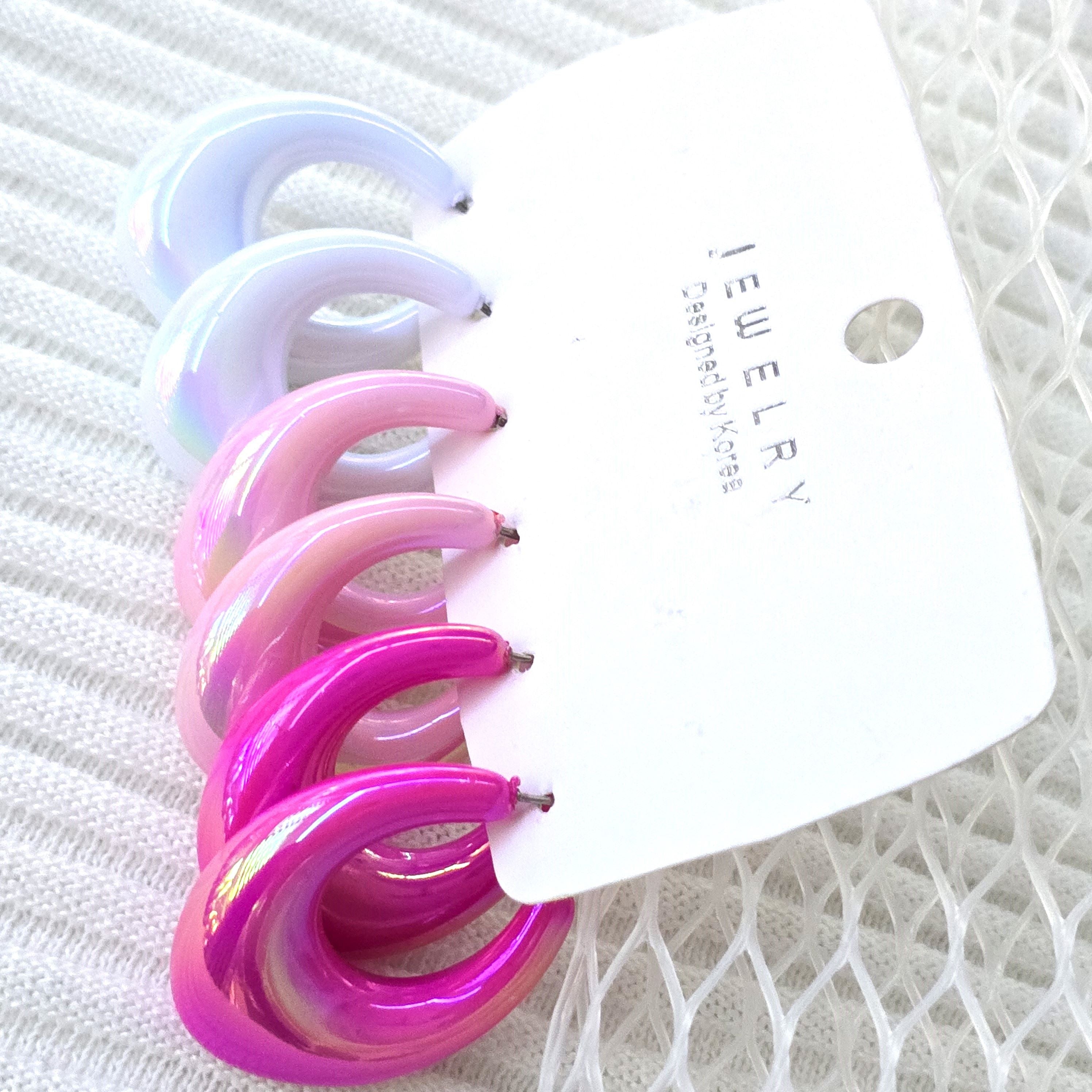 Candy Pastel Acrylic Hoop Earrings – 3 Pair Set