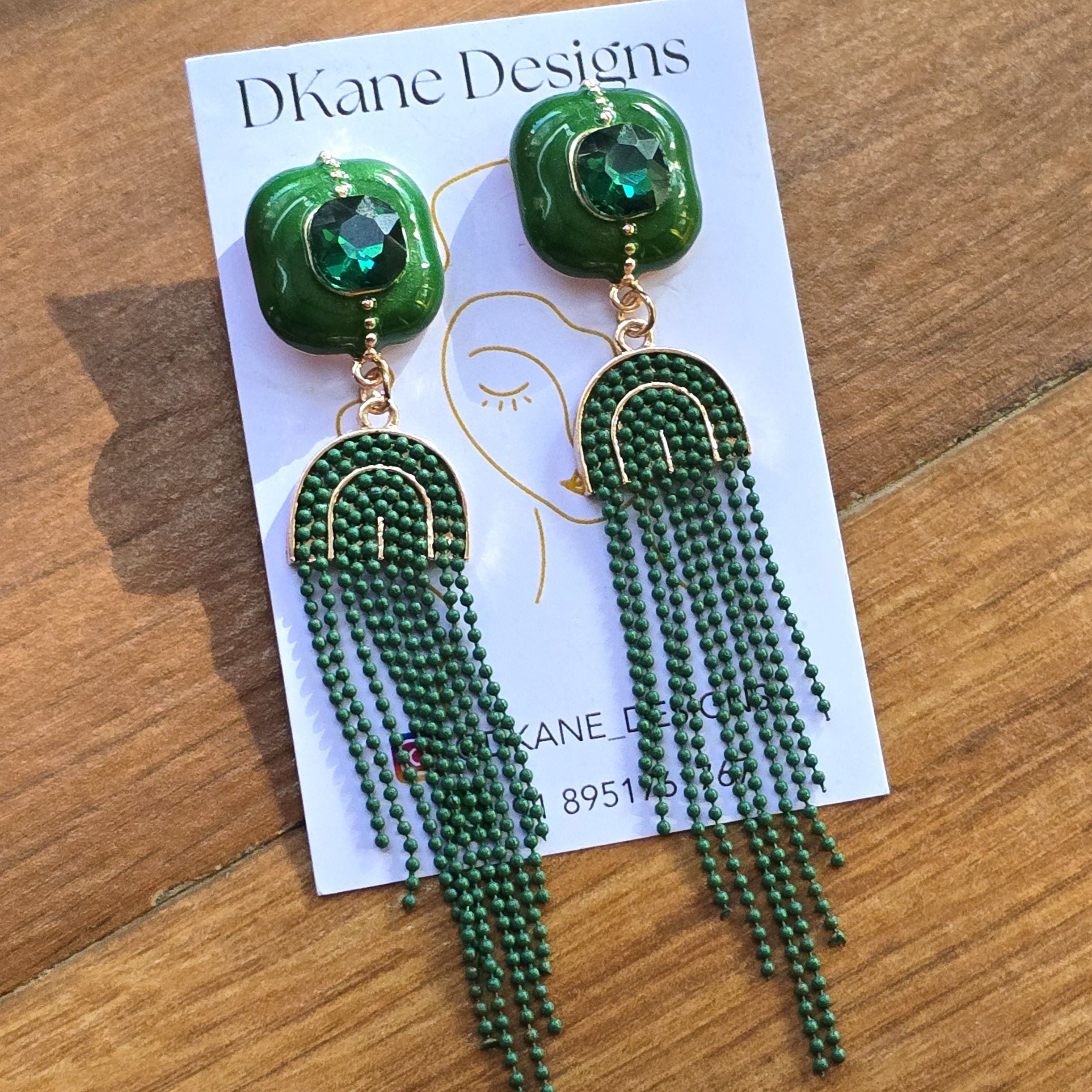 Emerald Green Tassel Statement Earrings