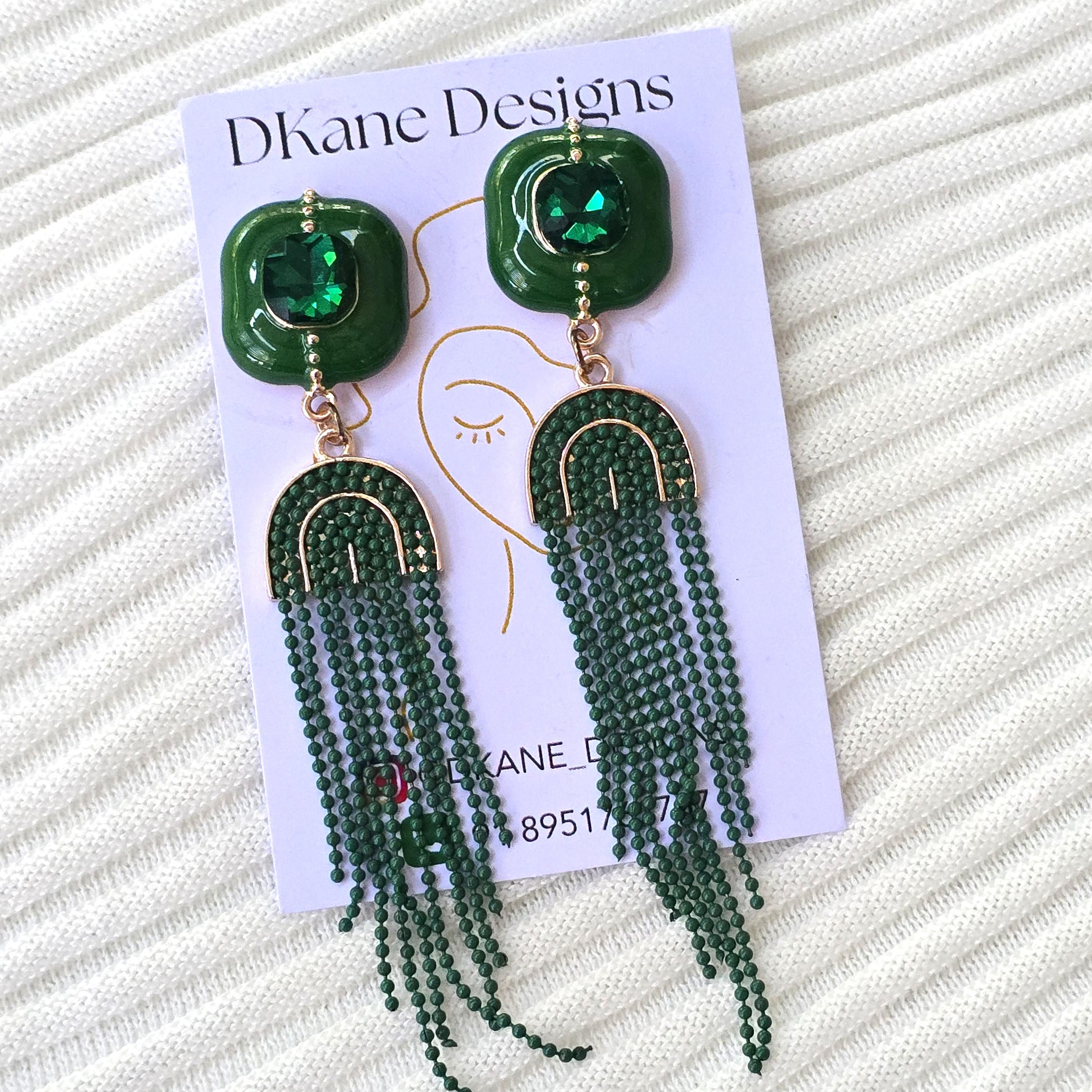 Emerald Green Tassel Statement Earrings
