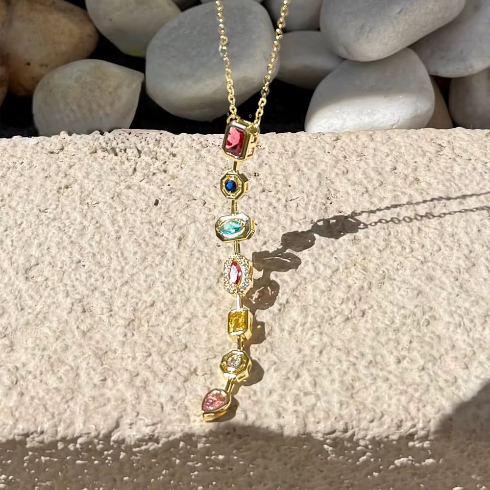 Multi-Gem Vertical Drop Necklace