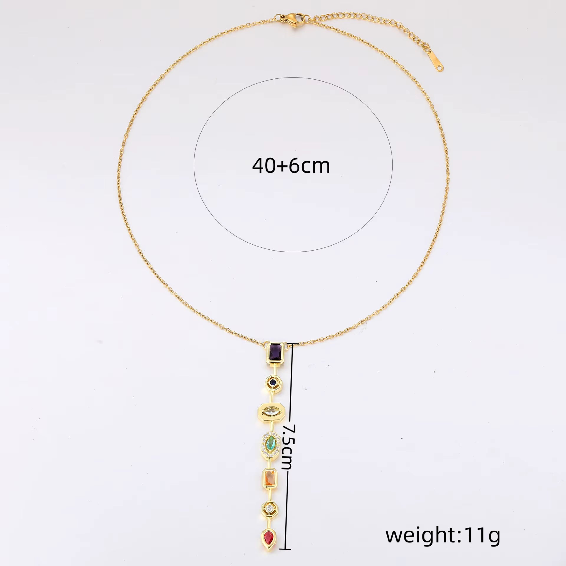 Multi-Gem Vertical Drop Necklace