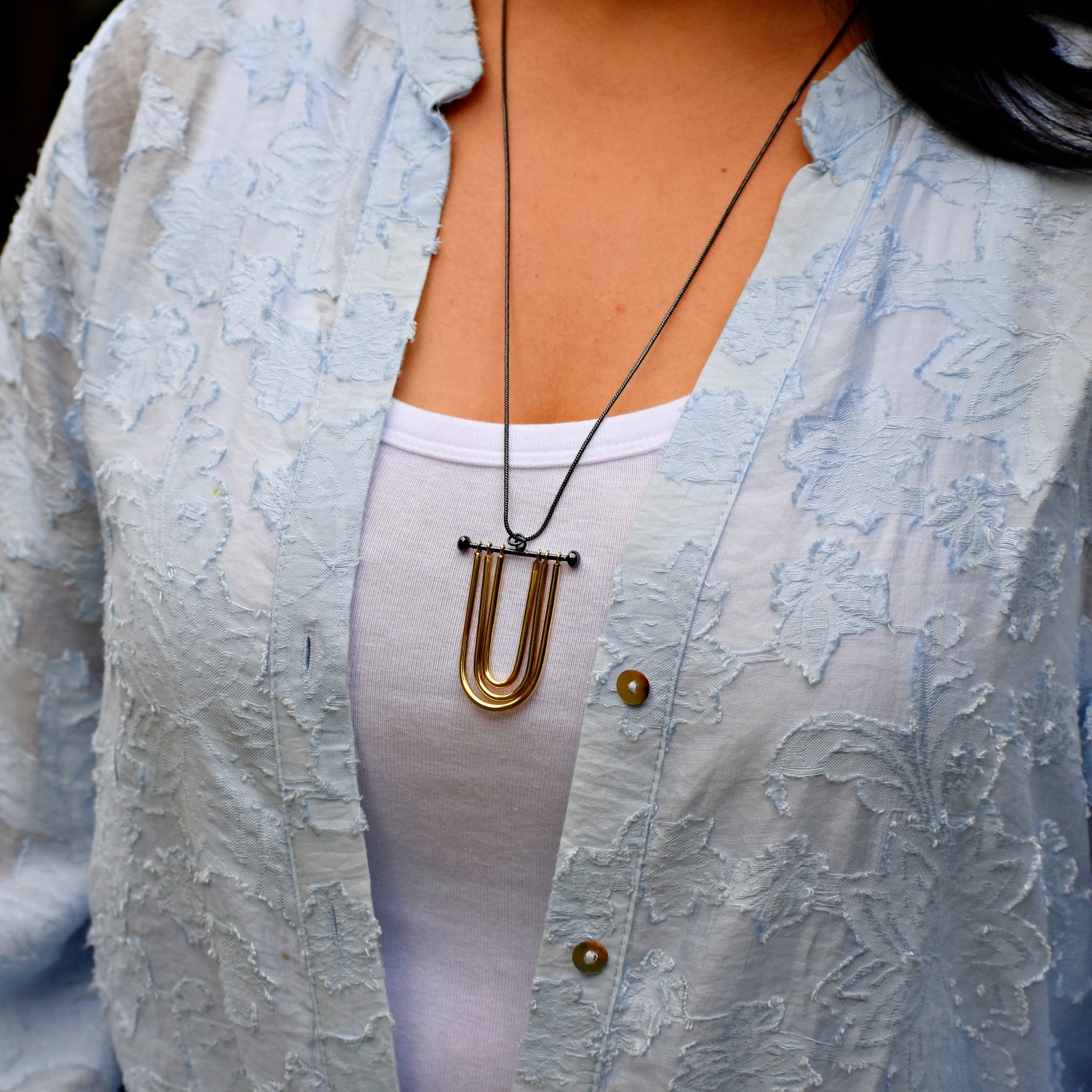 U-Bar Pendant Necklace with Black Chain