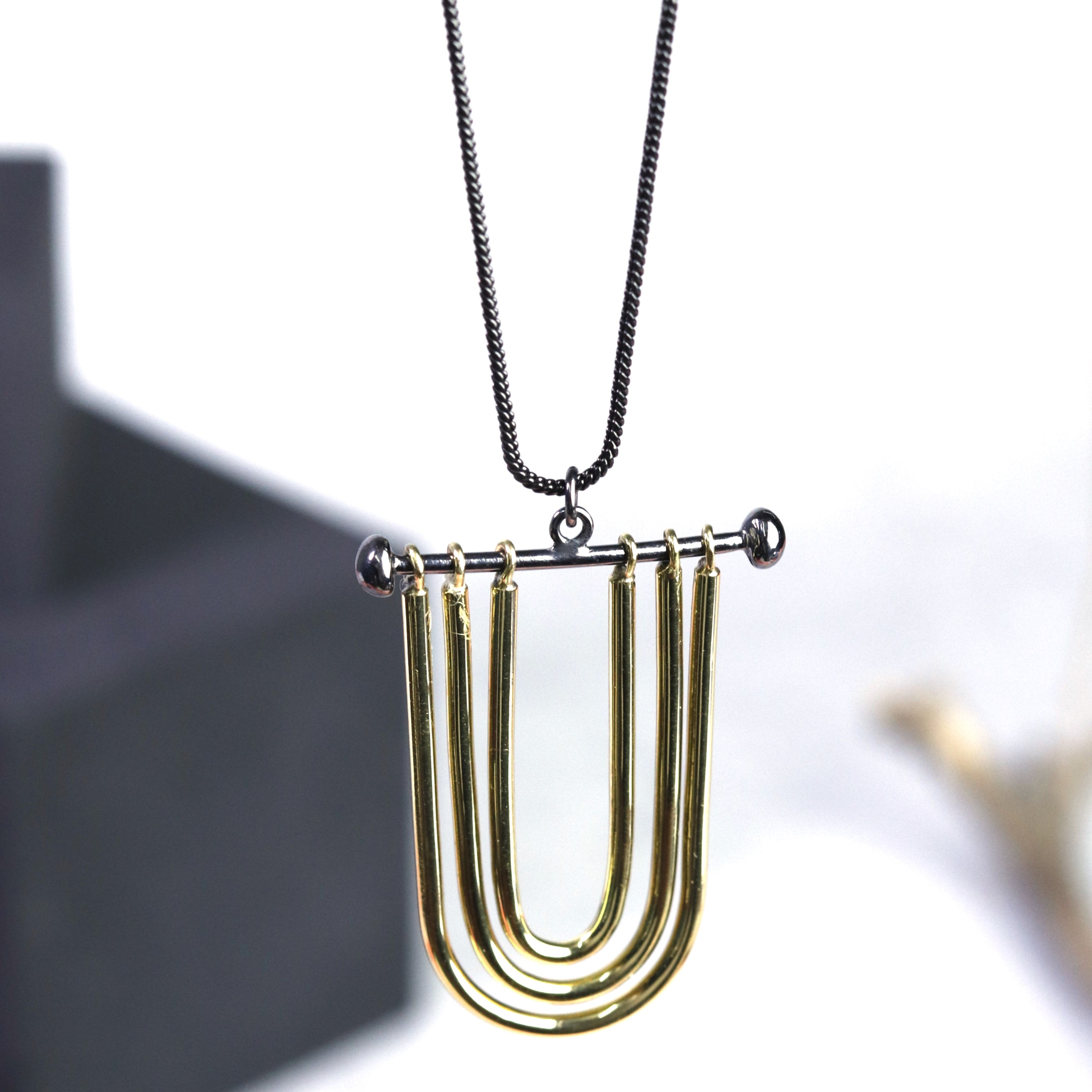 U-Bar Pendant Necklace with Black Chain