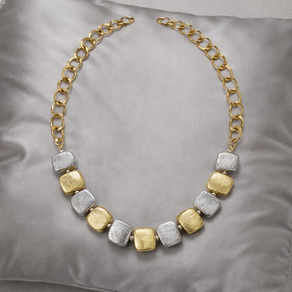 Textured Squared Statement Necklace