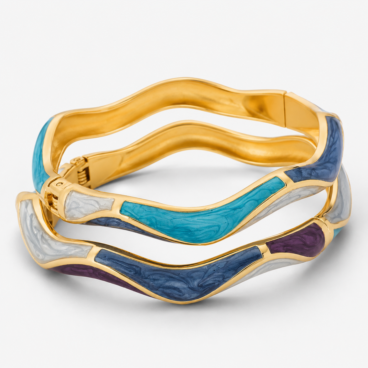 Wave Enamel Bangles (Set of 2)