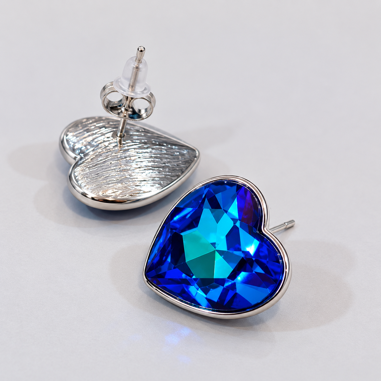 Royal Sapphire Heart Stud Earrings