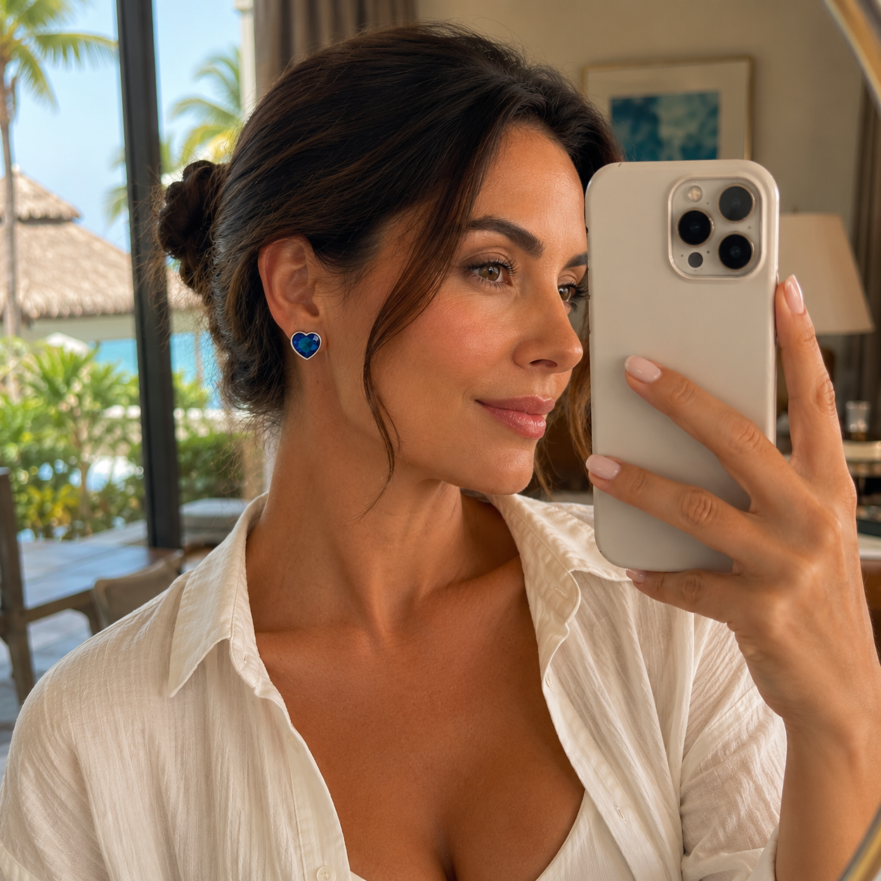 Royal Sapphire Heart Stud Earrings