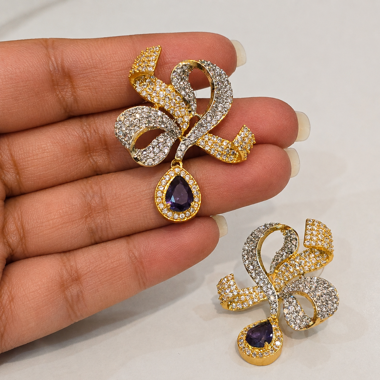Royal Purple Drop Bow Earrings