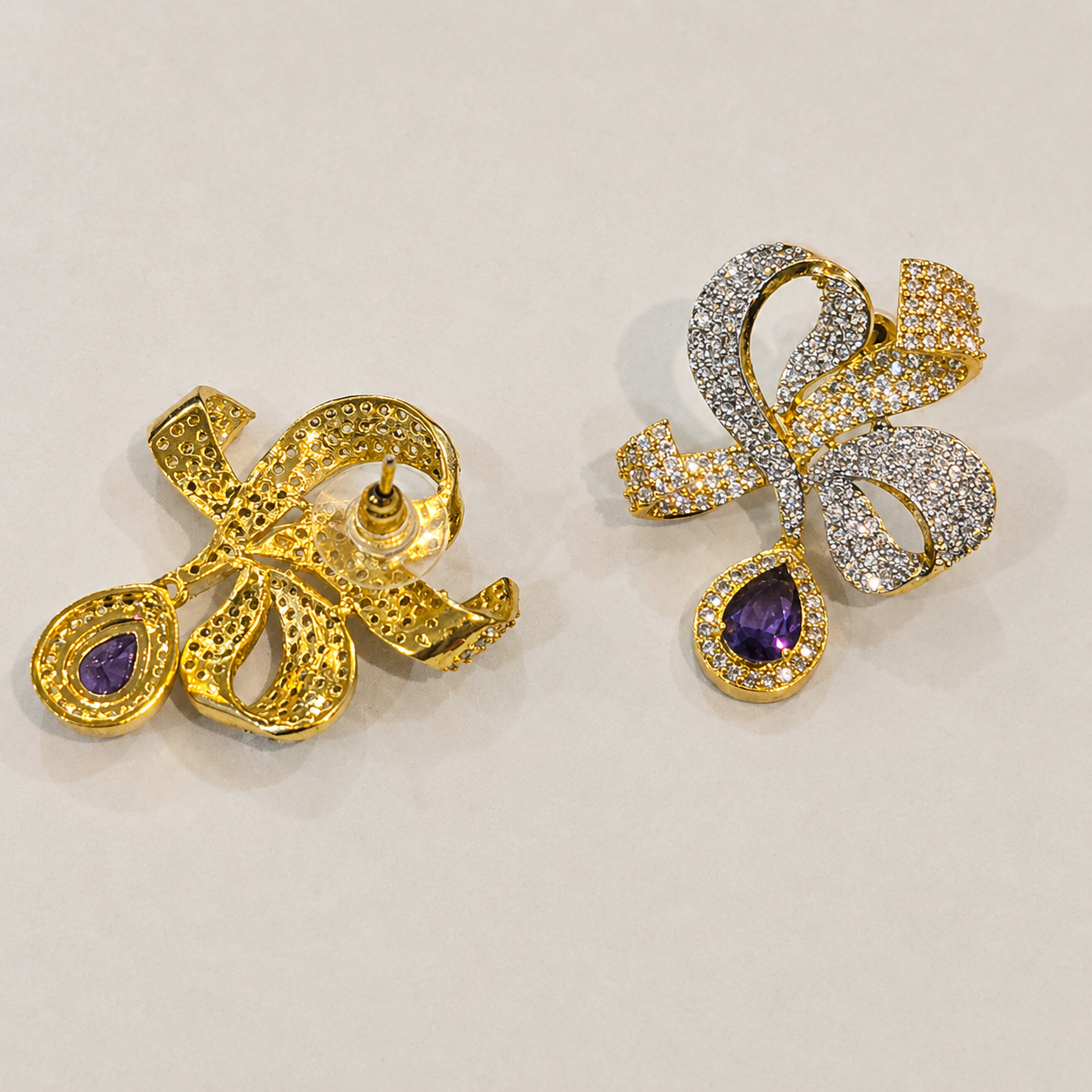 Royal Purple Drop Bow Earrings
