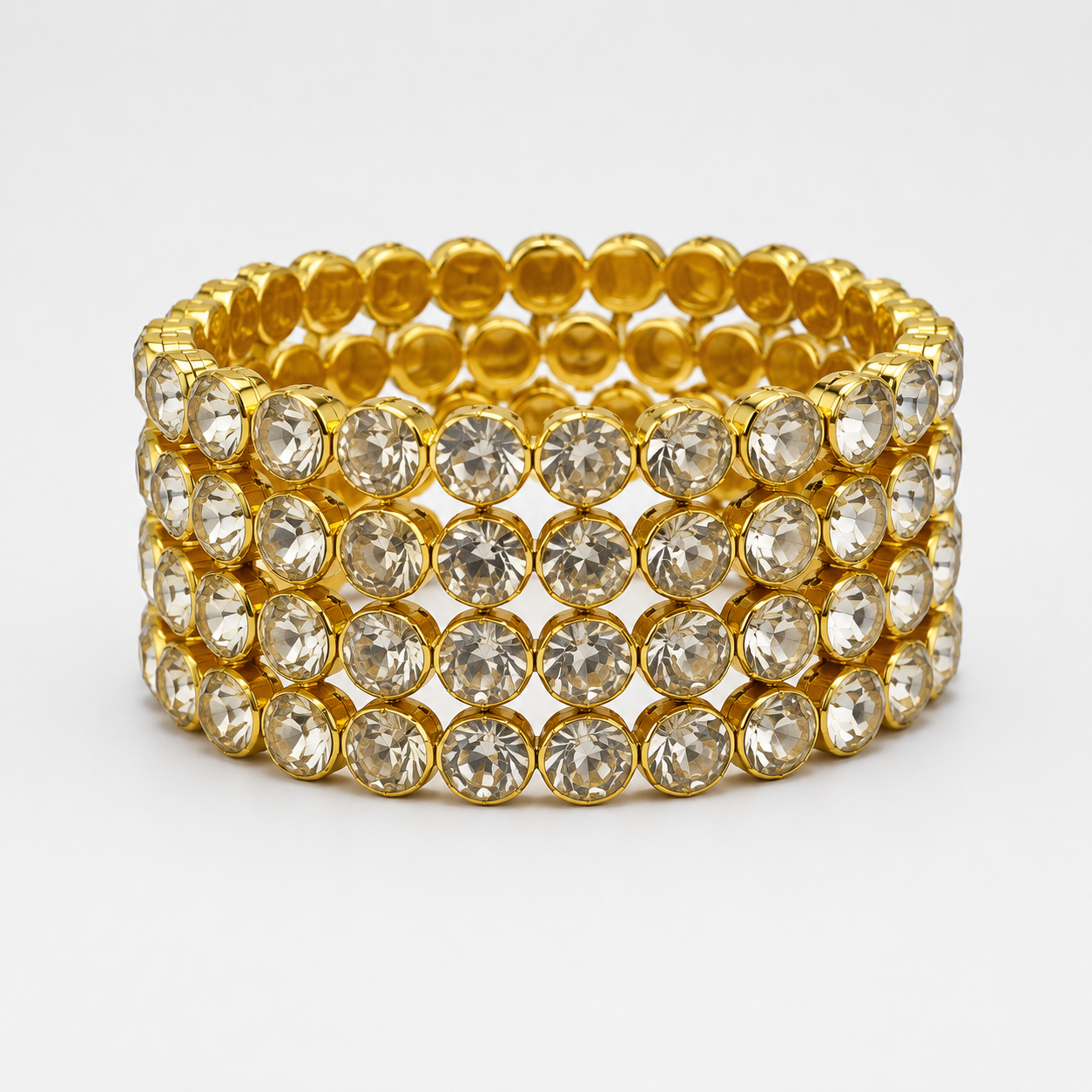 Crystal Gold Cuff Bracelet – 4 Layered