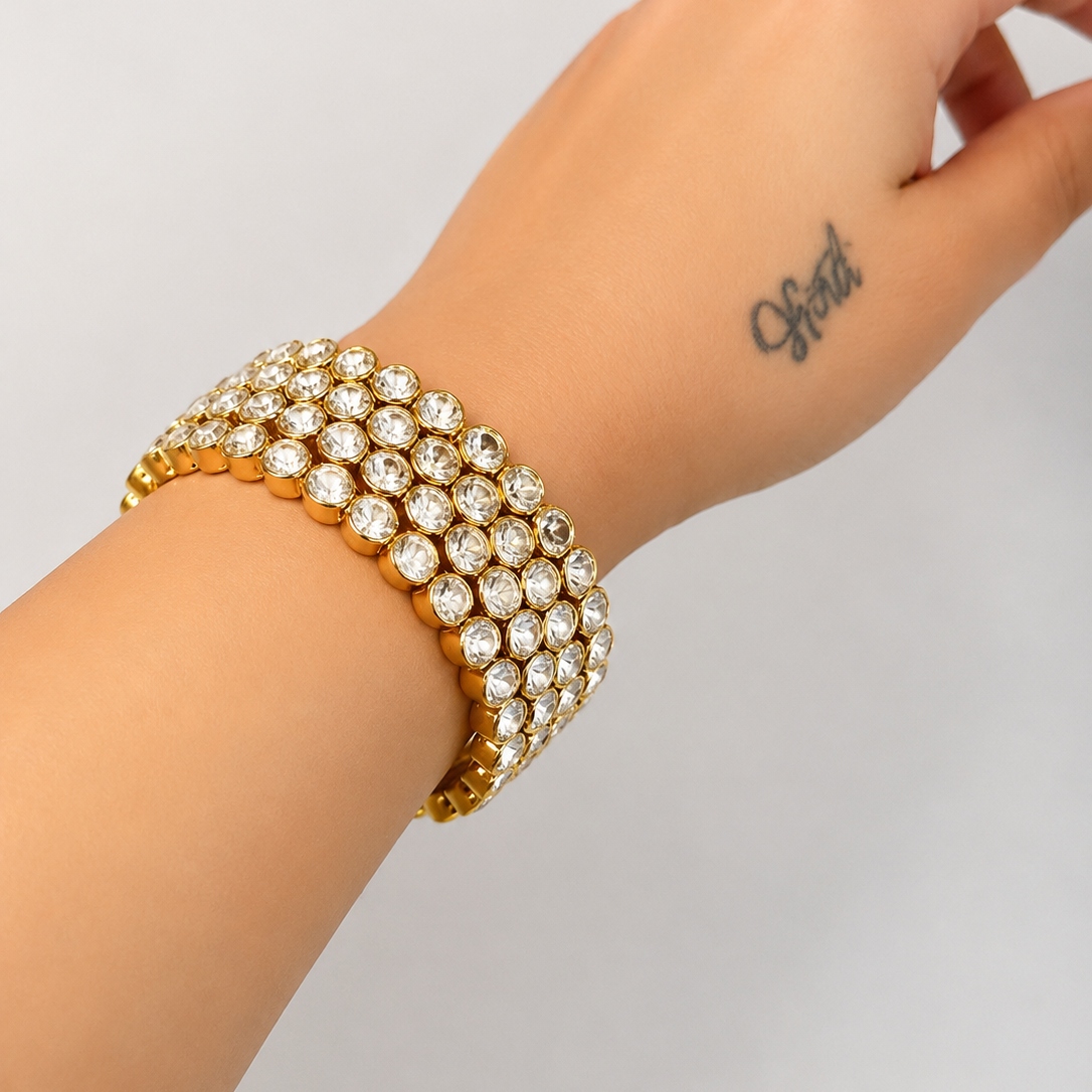 * crystal cuff bracelet
* gold crystal bracelet
* luxury cuff bracelet
* rhinestone bracelet for women
* statement crystal bracelet
* party wear bracelet
* wedding bracelet for women
* gold tone bracelet
* sparkling cuff bracelet
* premium crystal jewellery
* fashion bracelet for women
* elegant crystal bracelet
* wide cuff bracelet
* bridal jewellery bracelet
* women’s designer bracelet
* glamorous bracelet
* festive wear jewellery
* trendy women bracelet
* luxury fashion jewellery
* DKANE bracelet