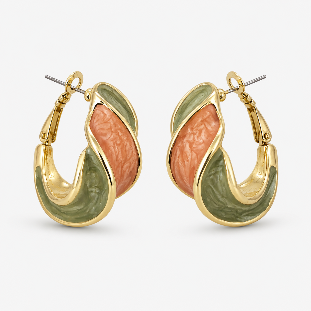 Green-Orange Twist Stud Earrings