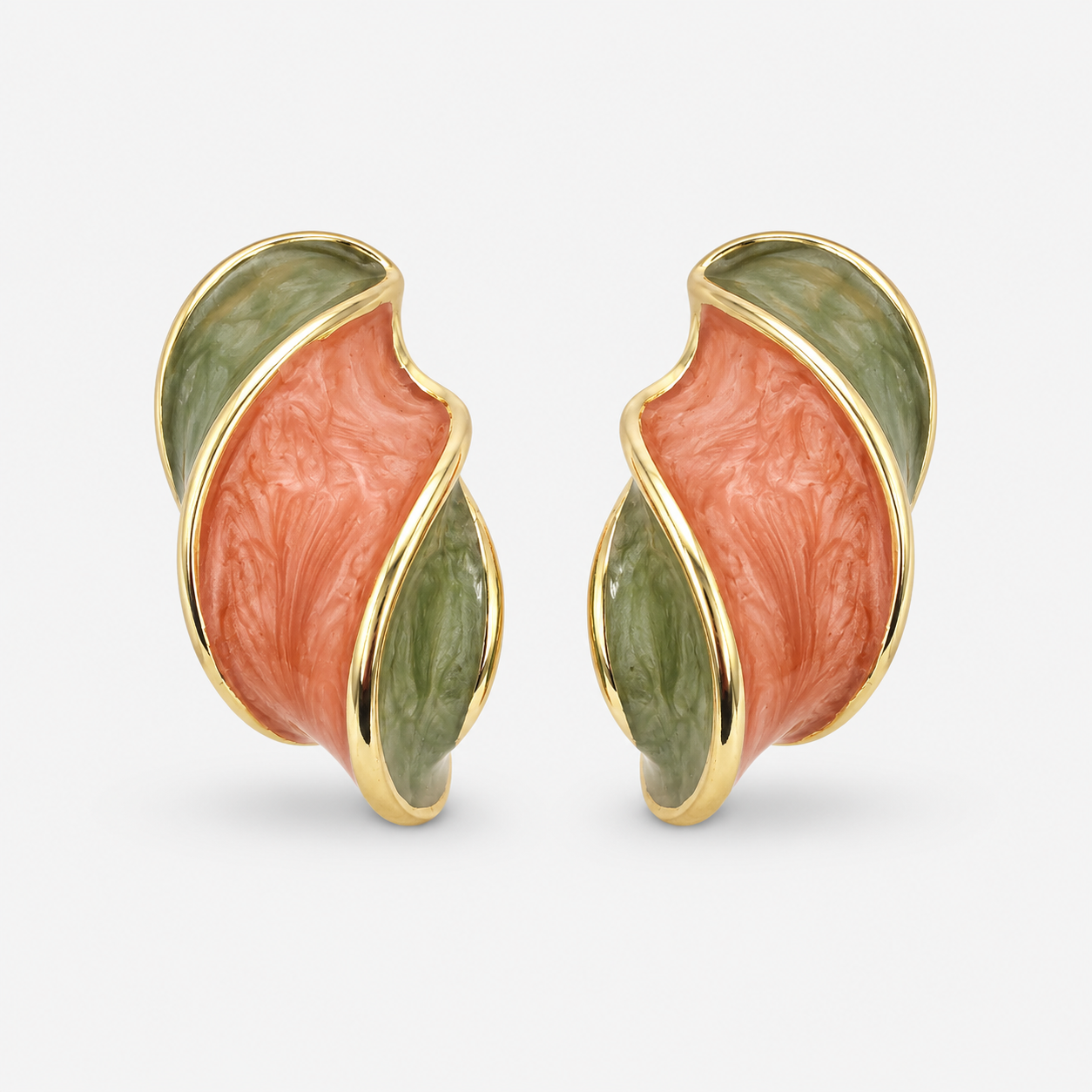 Green-Orange Twist Stud Earrings