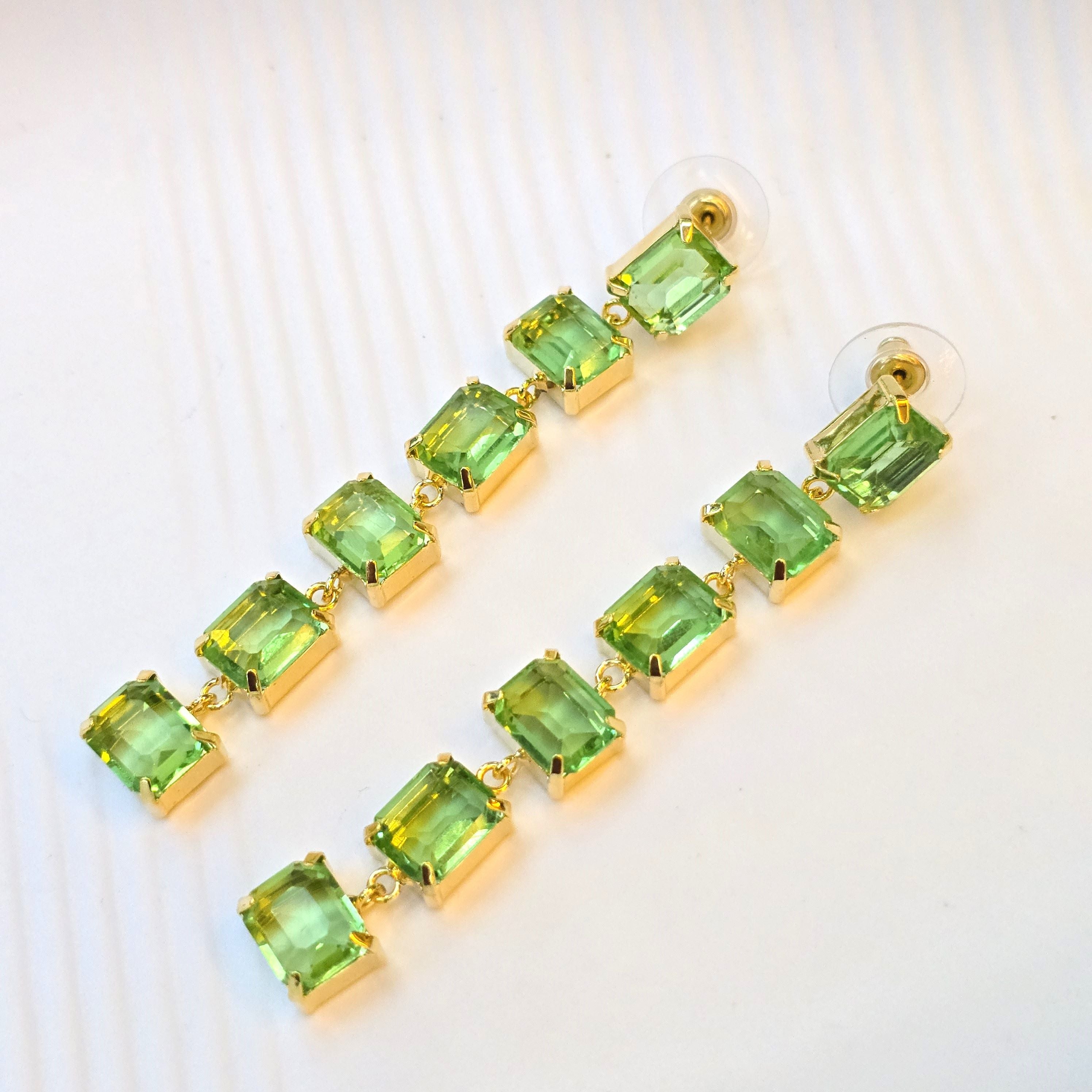 Green Crystal Drop Earrings