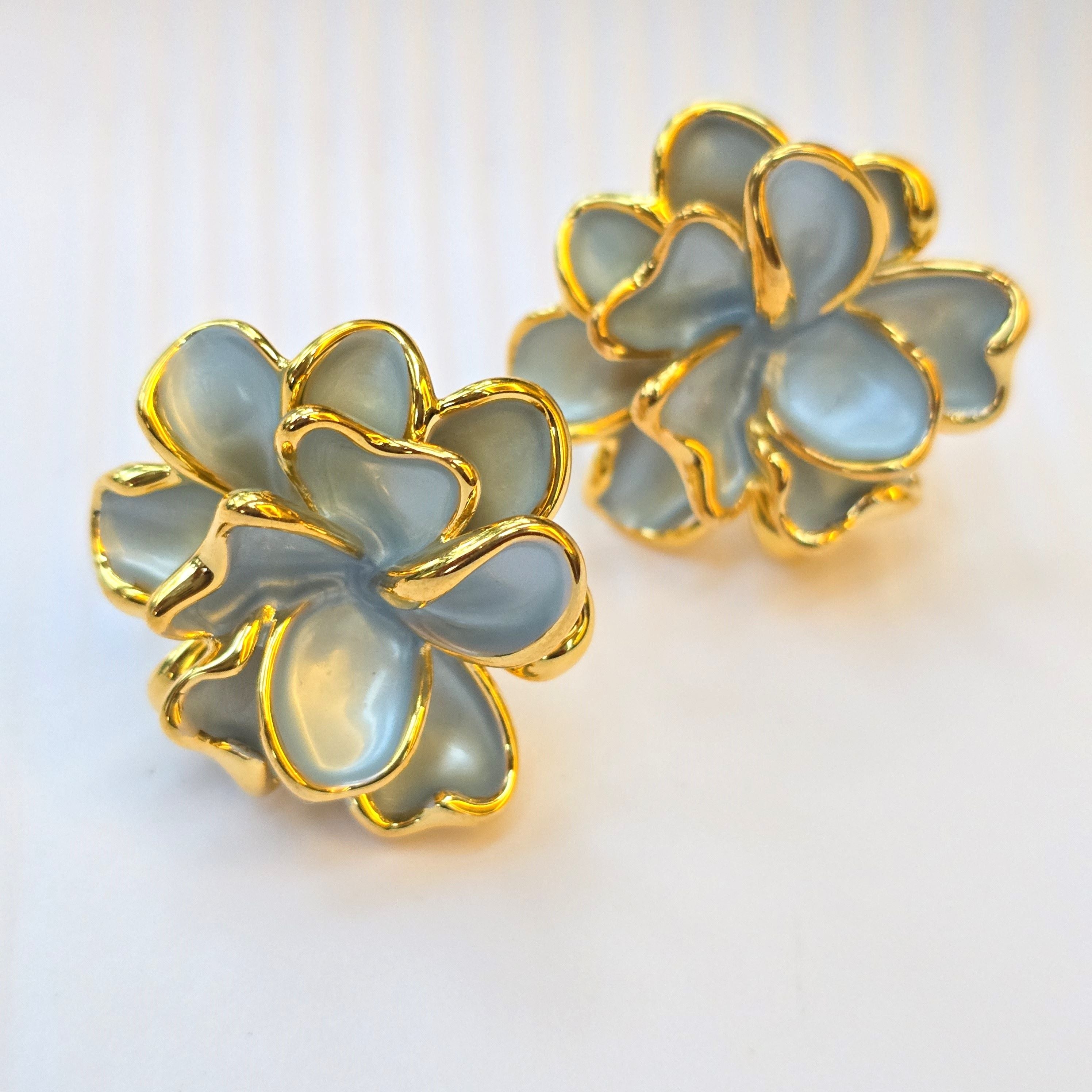Grey Floral Stud Earrings