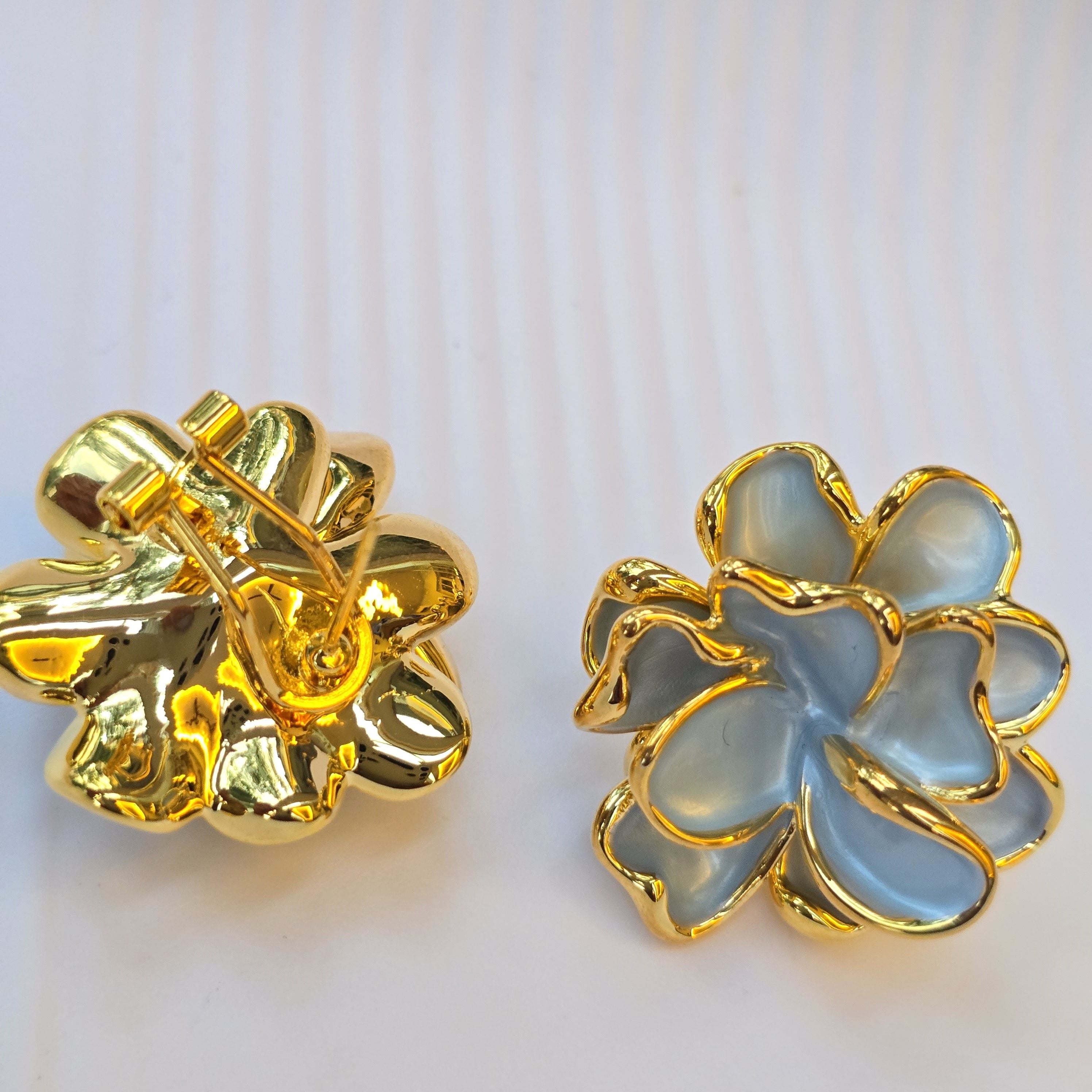Grey Floral Stud Earrings