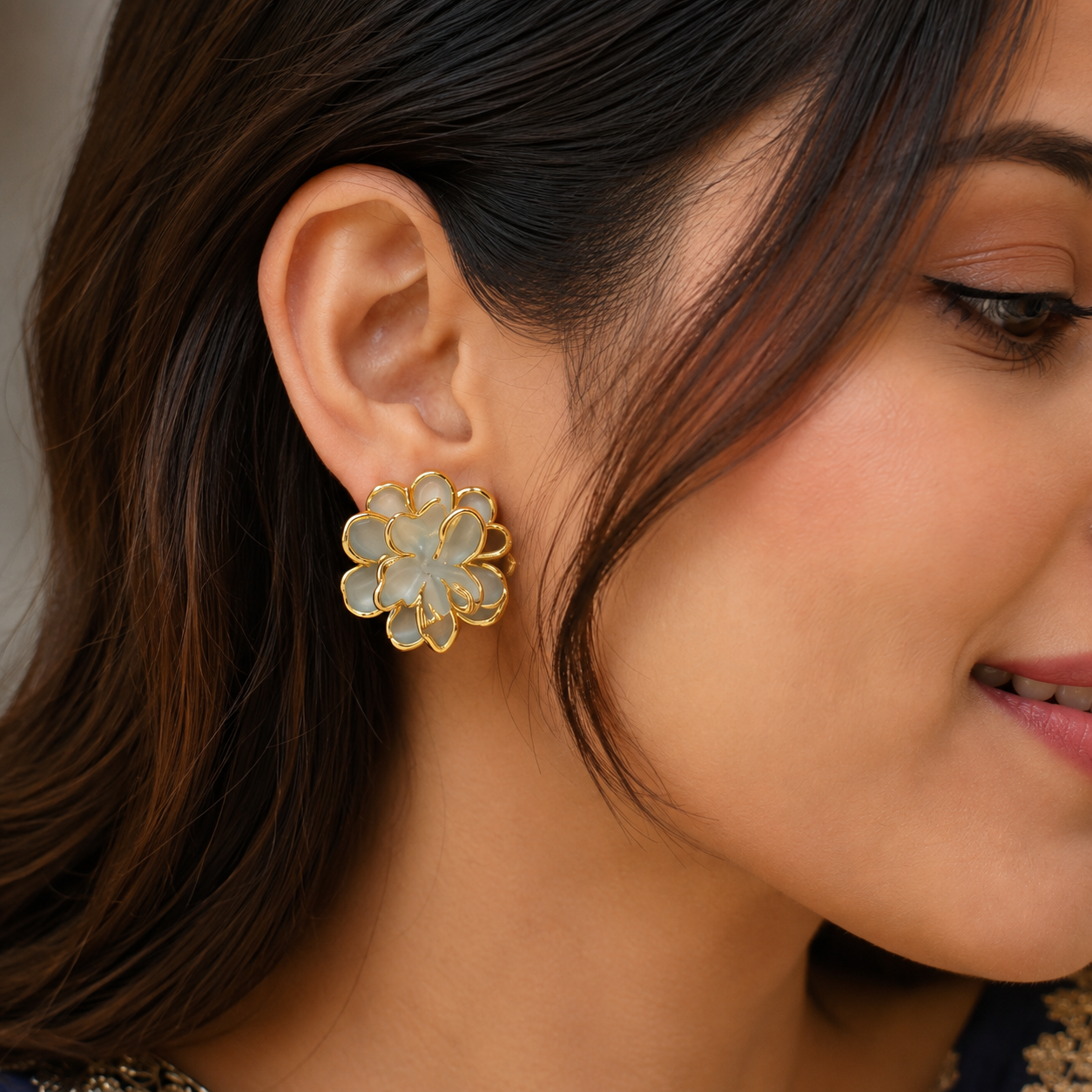 Grey Floral Stud Earrings