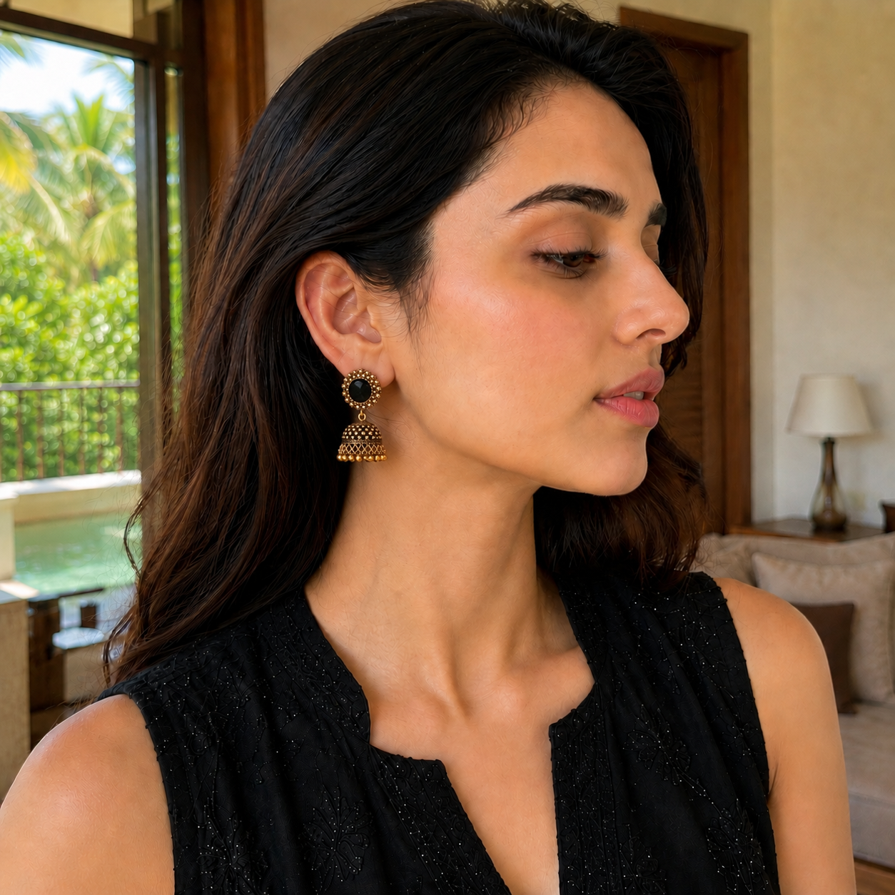 Crystal Dome Jhumka Earrings