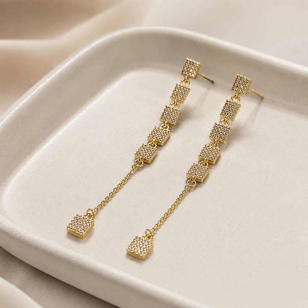 Crystal Square Chain Drop Earrings