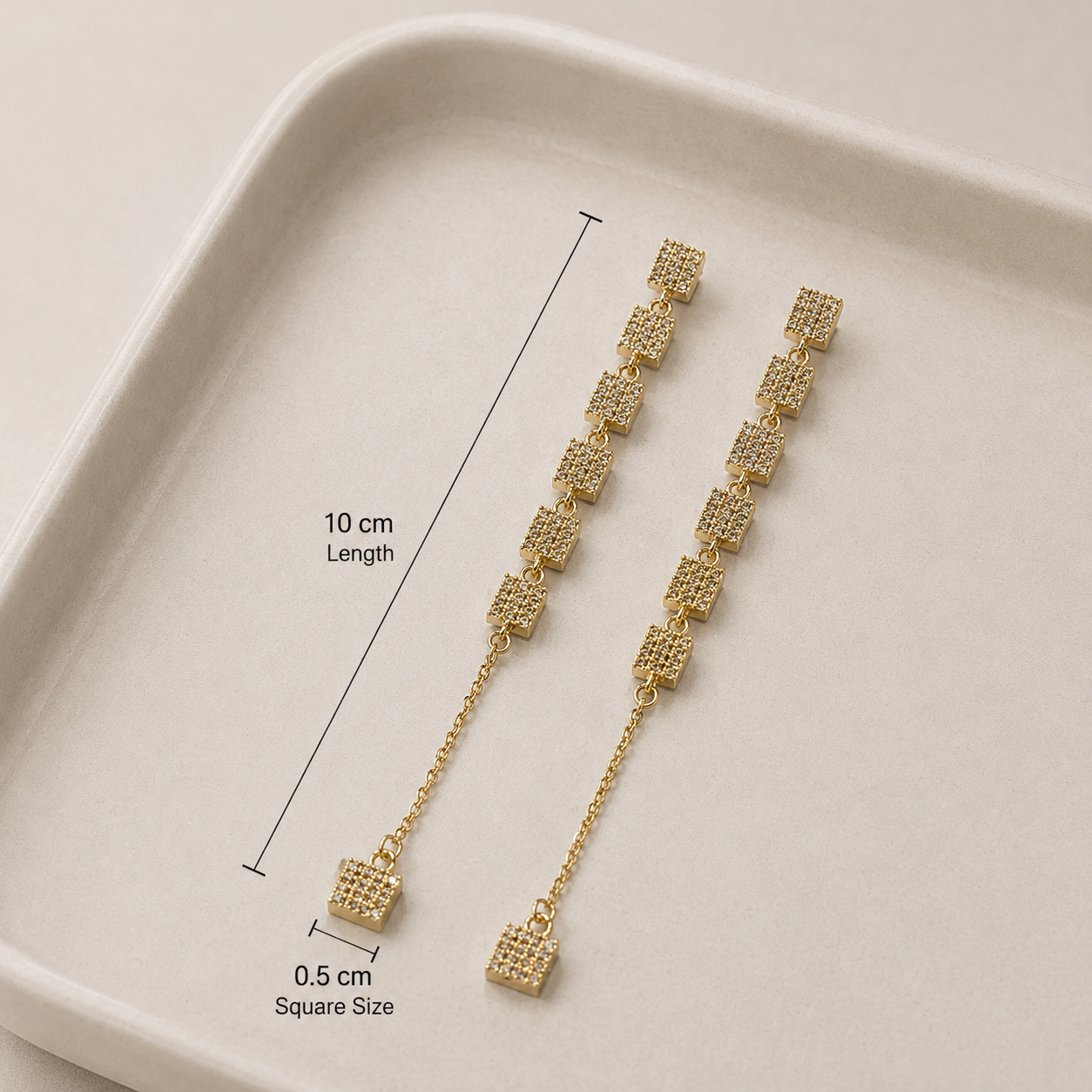 Crystal Square Chain Drop Earrings