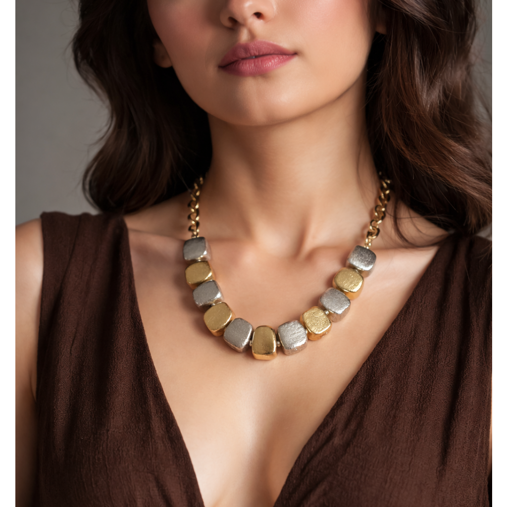 Textured Squared Statement Necklace