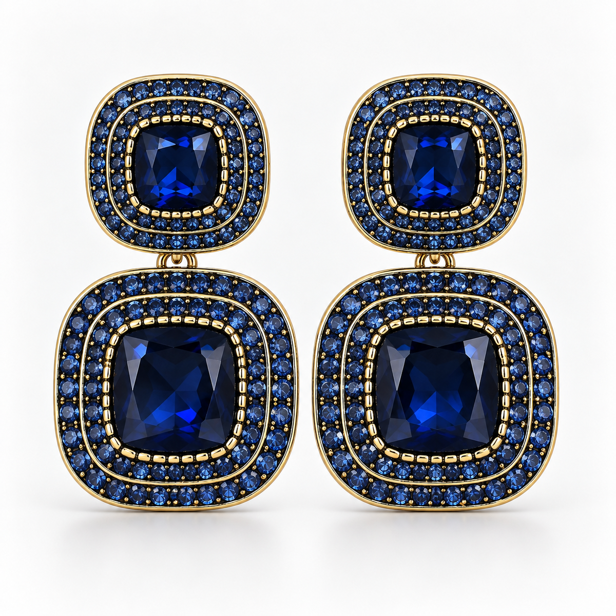 Royal Sapphire Blue Square Drop Earrings