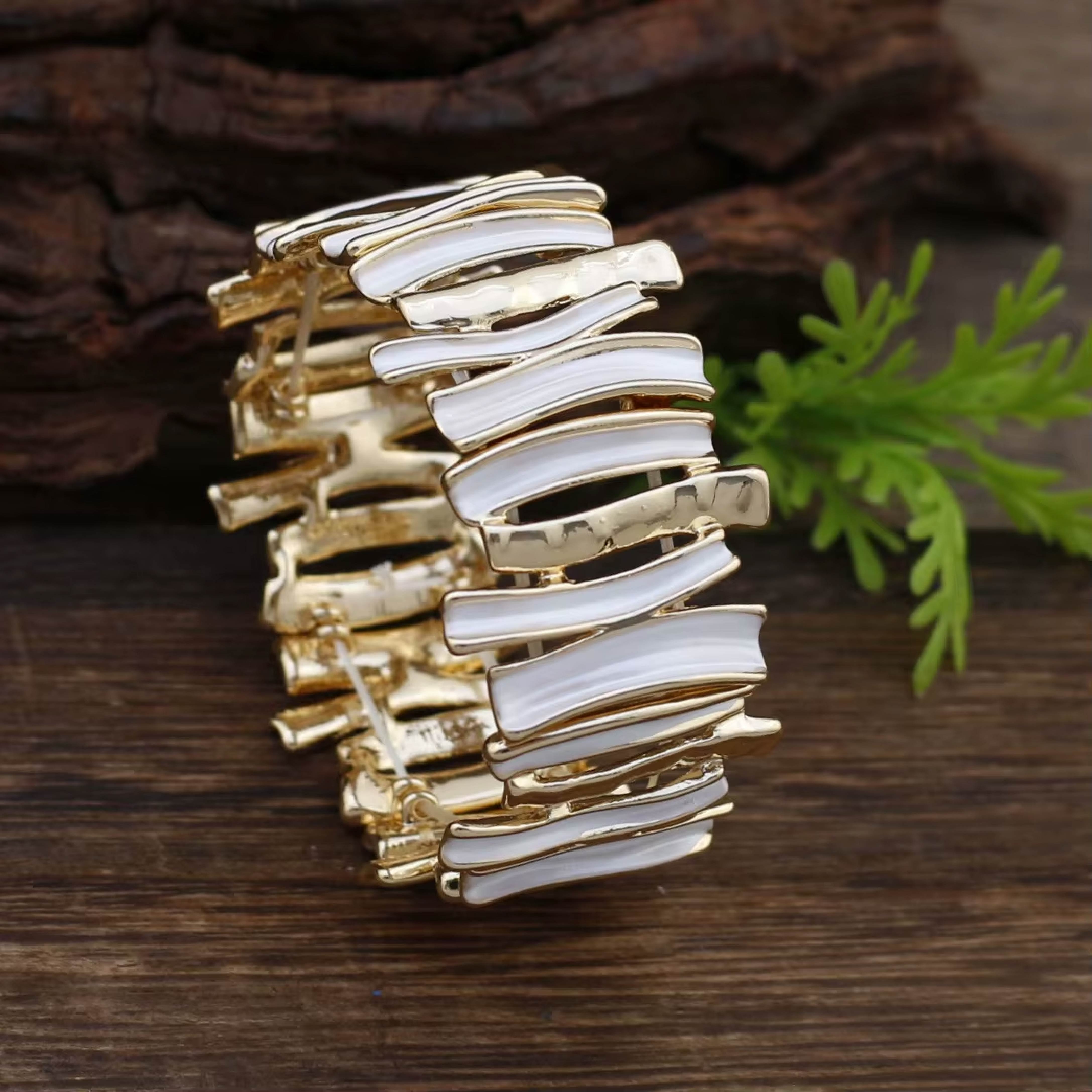 Ivory Wave Gold-Tone Statement Cuff Bracelet