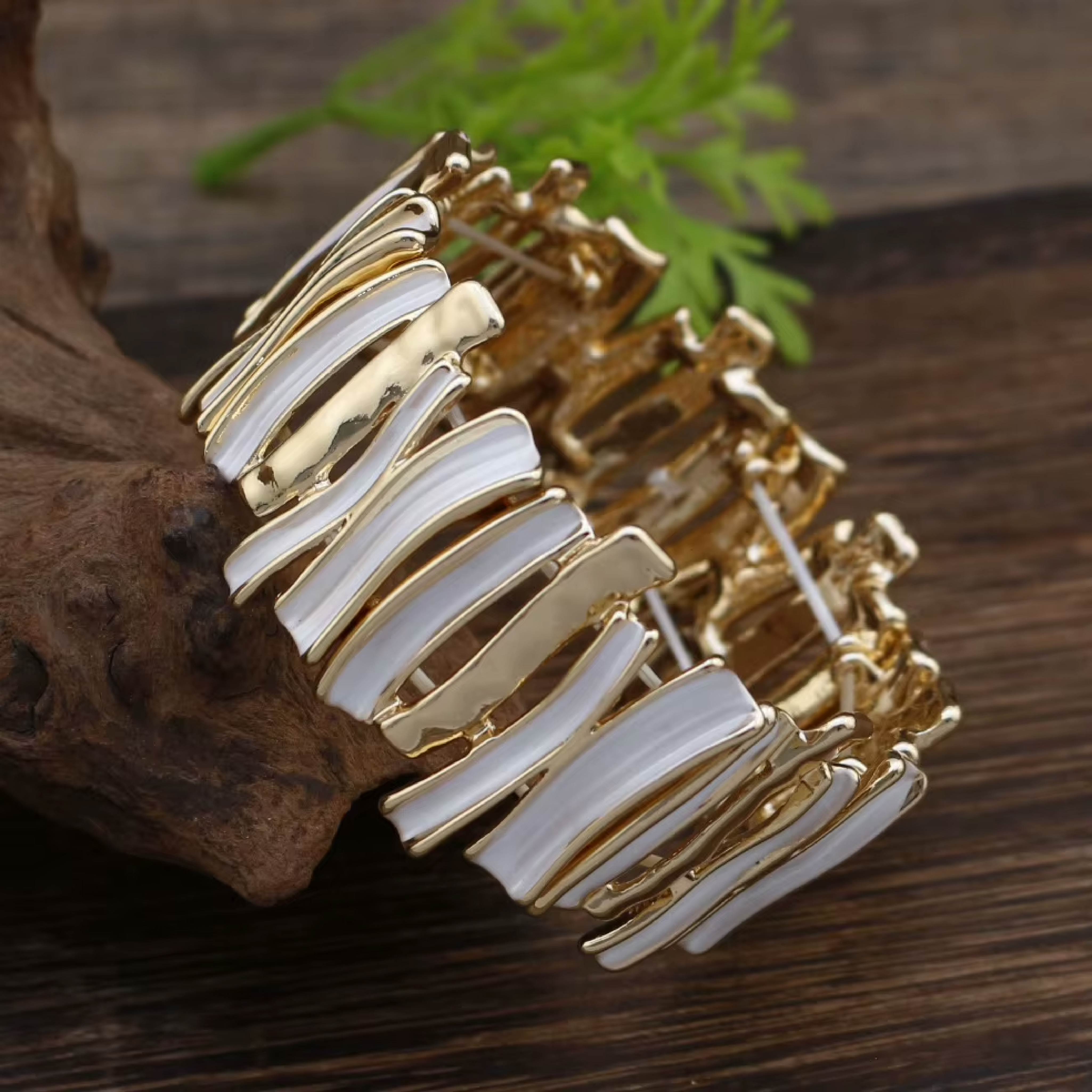 Ivory Wave Gold-Tone Statement Cuff Bracelet