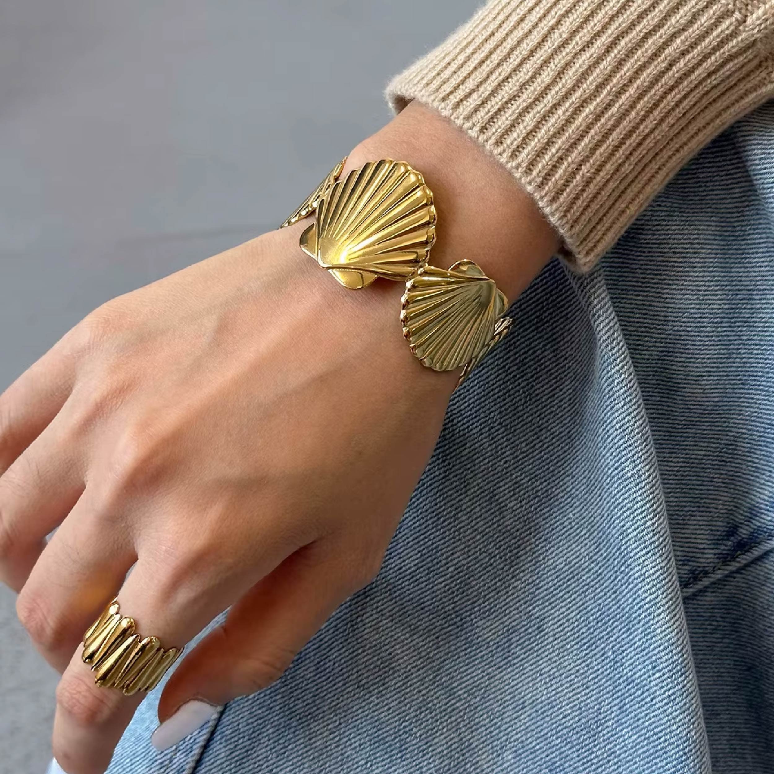 Golden Seashell Statement Bracelet