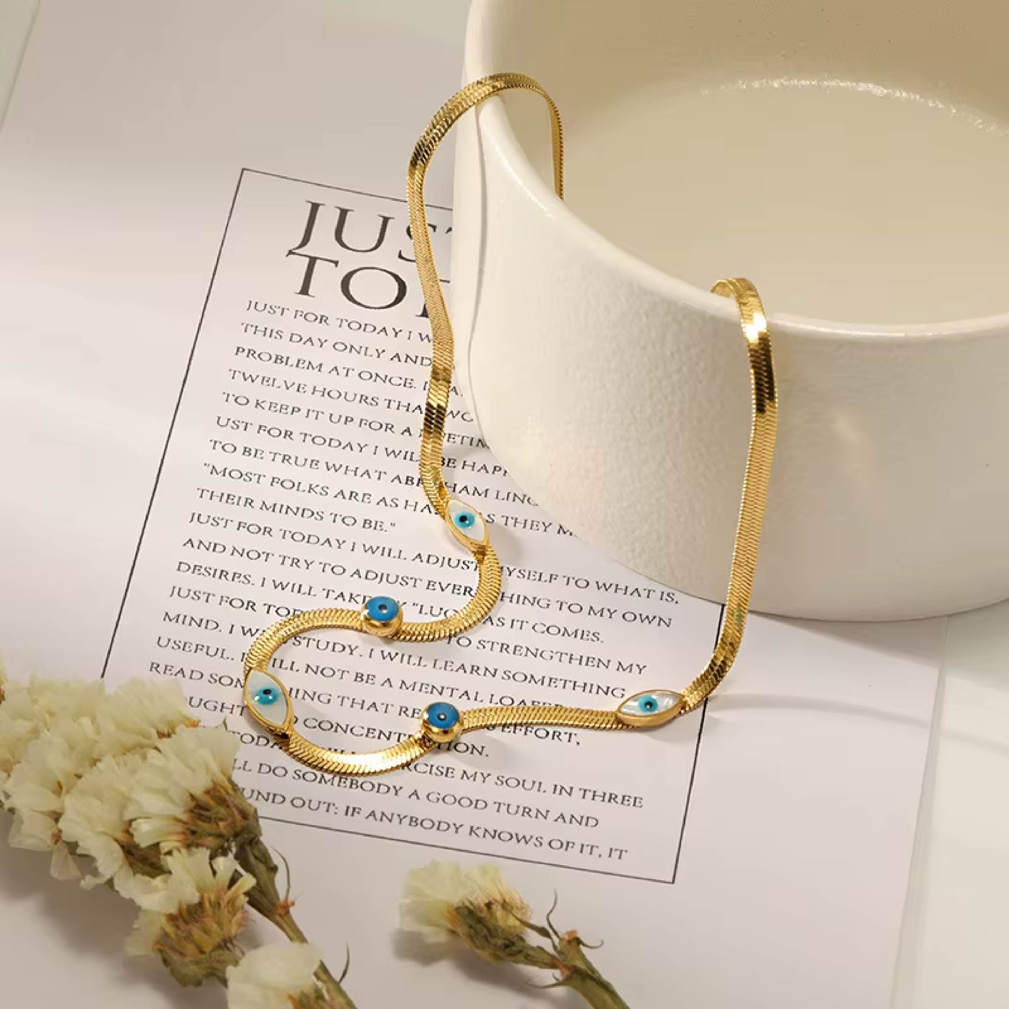 Blue Evil Eye Protective Gold Necklace