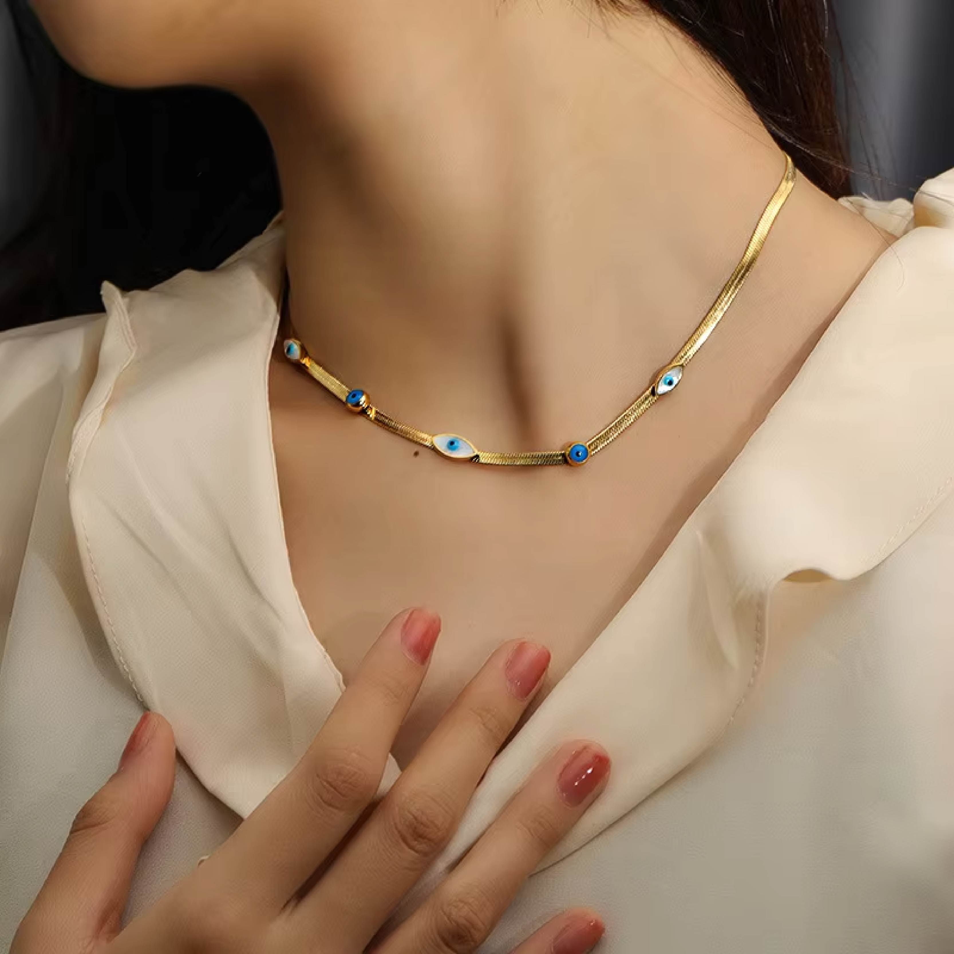 Blue Evil Eye Protective Gold Necklace