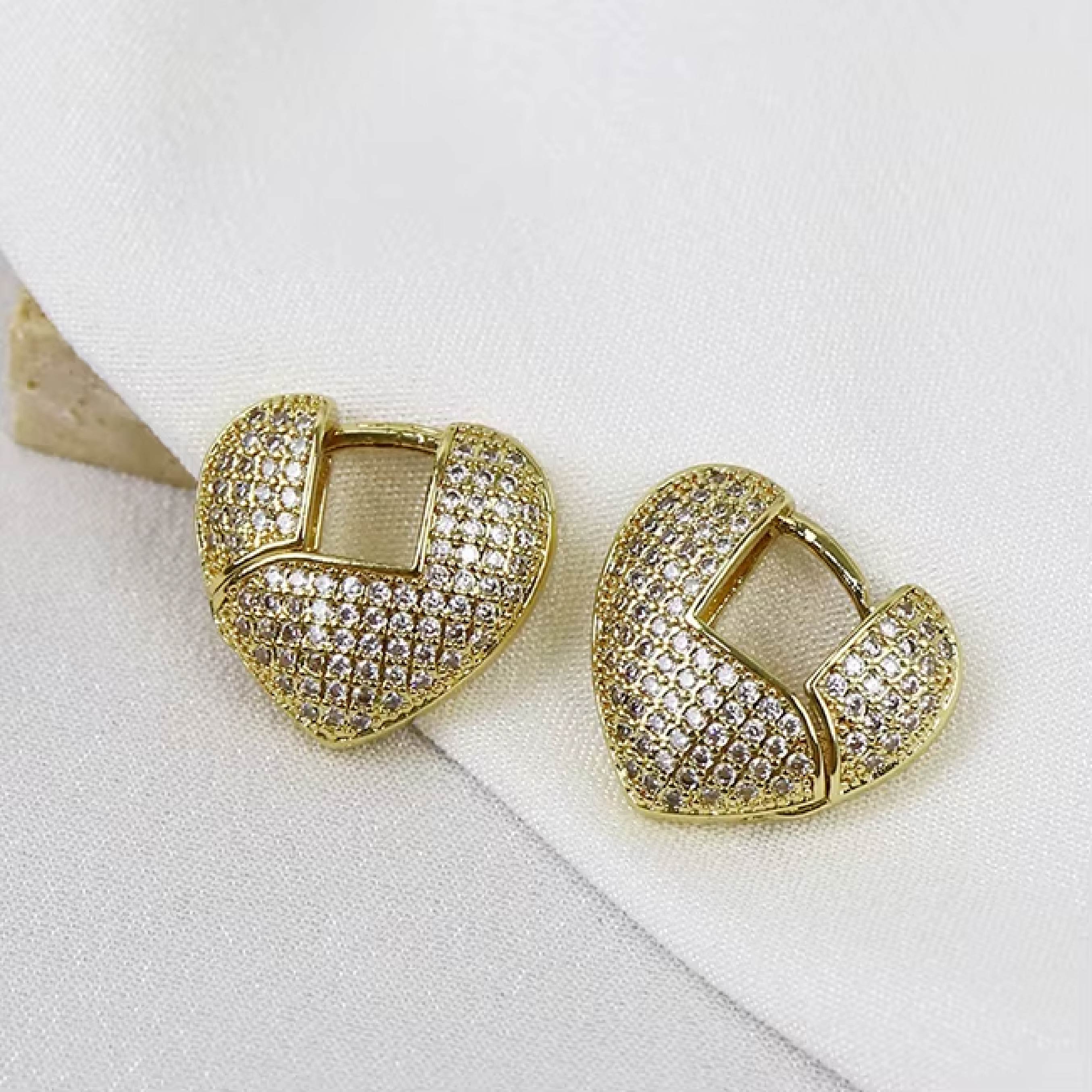 Sparkling Heart Gold Hoop Earrings