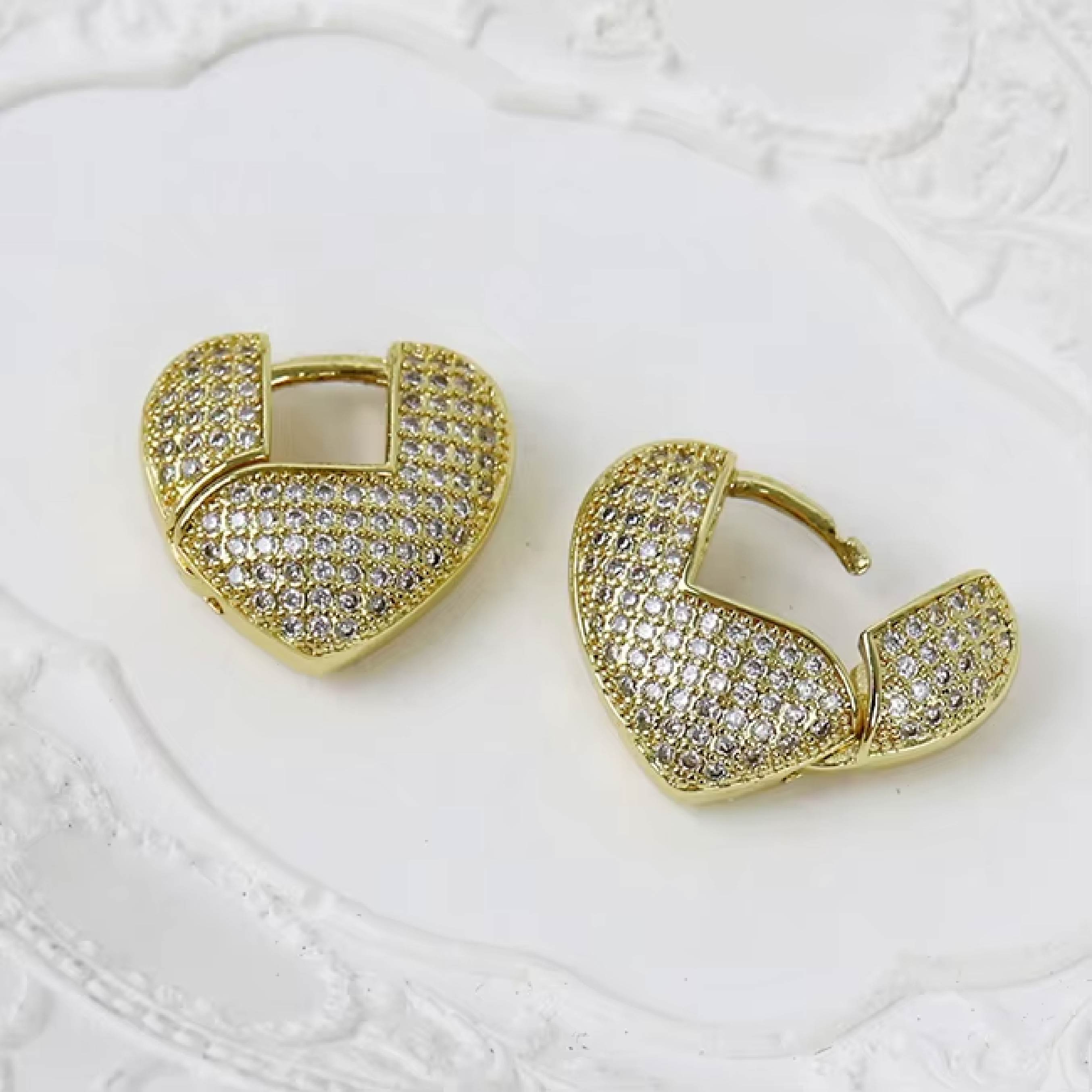Sparkling Heart Gold Hoop Earrings
