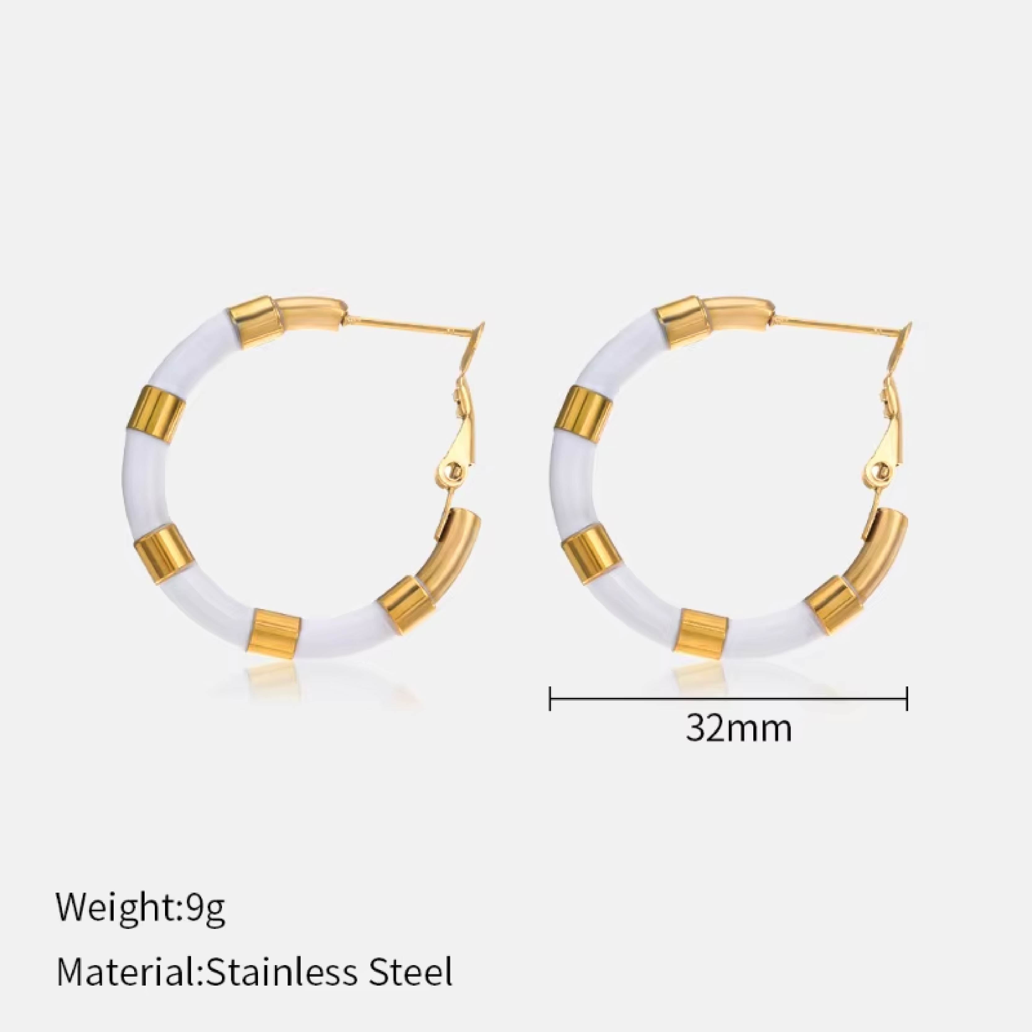 Classic White & Gold Chunky Hoop Earrings