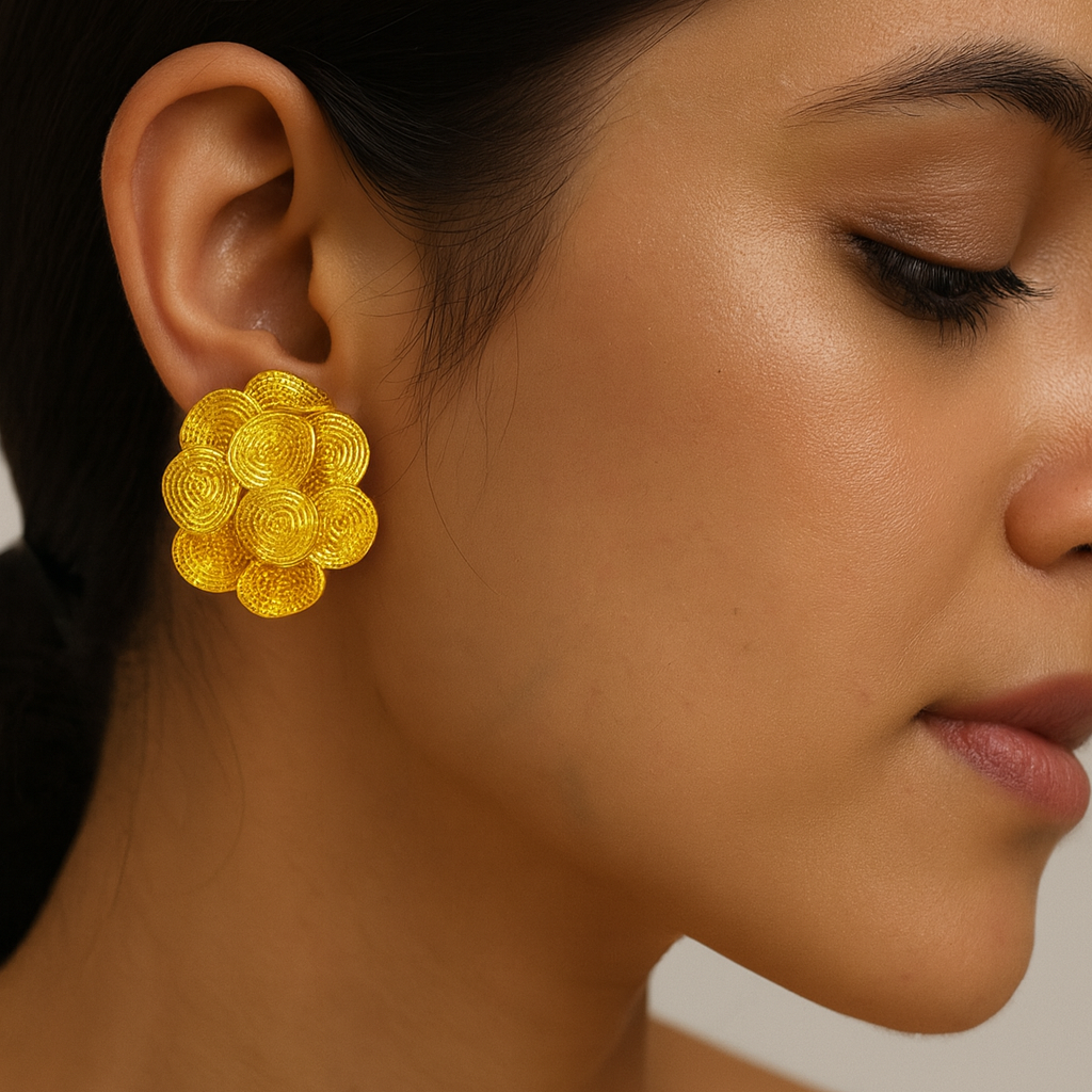 Heritage Bloom Gold Statement Stud Earrings