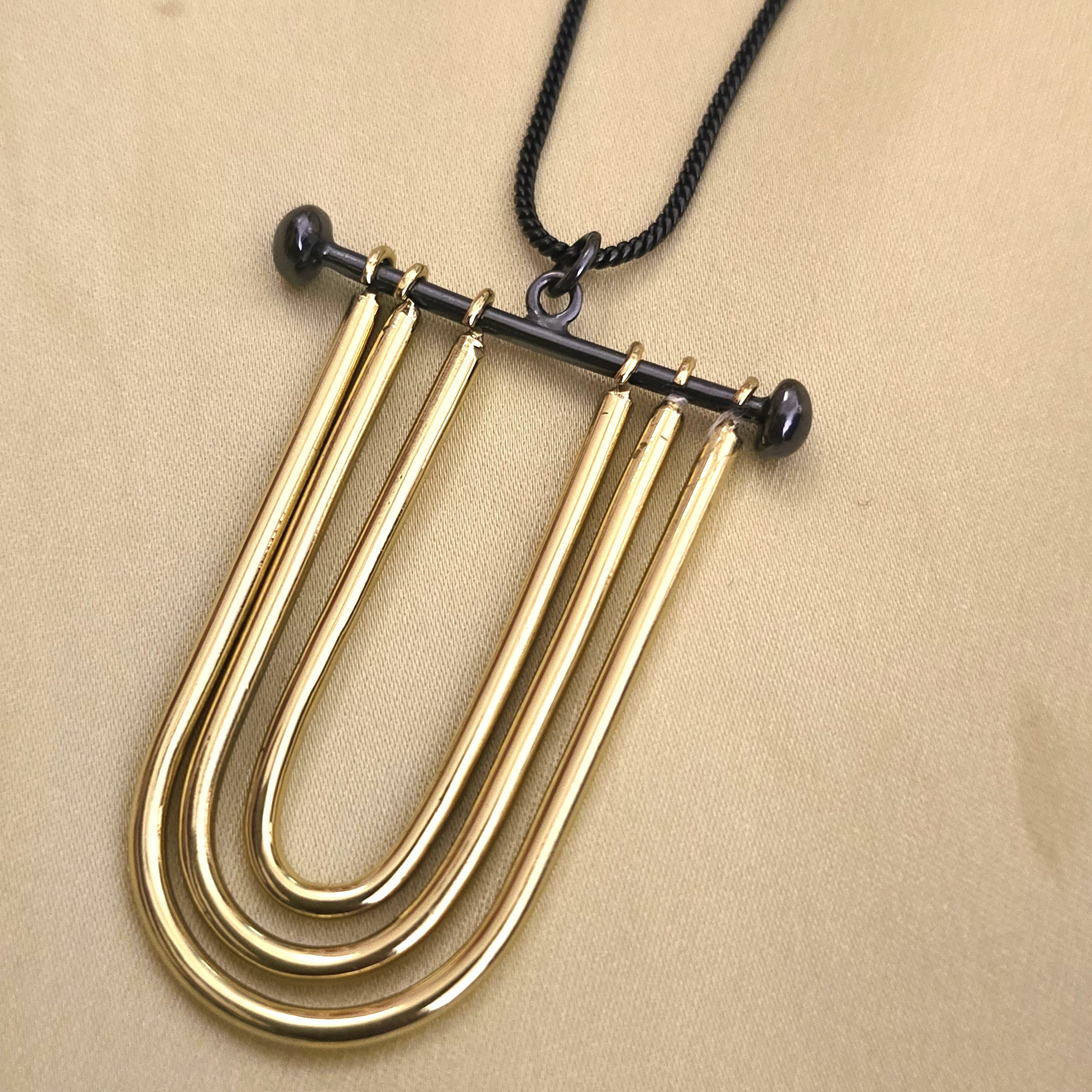 U-Bar Pendant Necklace with Black Chain