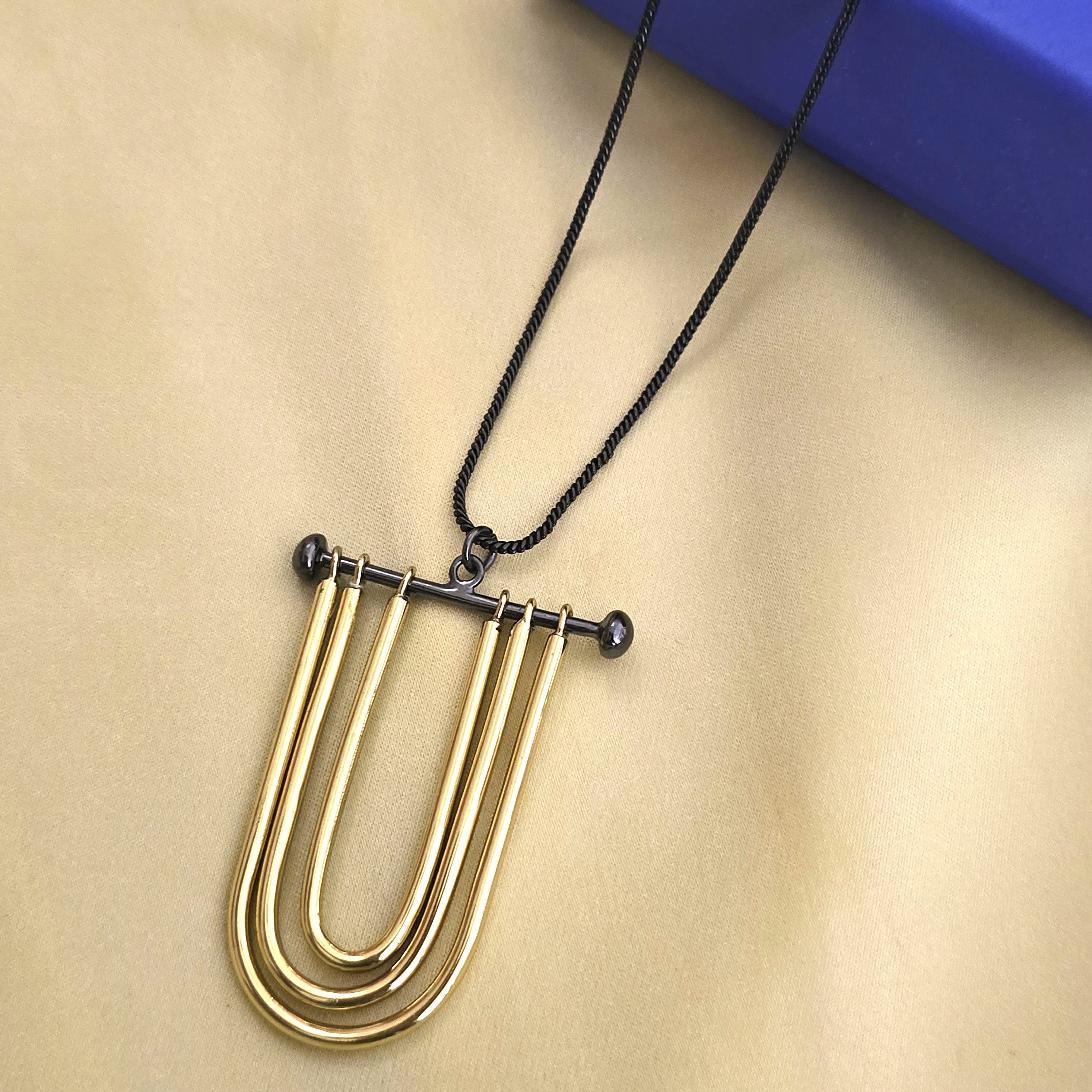 U-Bar Pendant Necklace with Black Chain