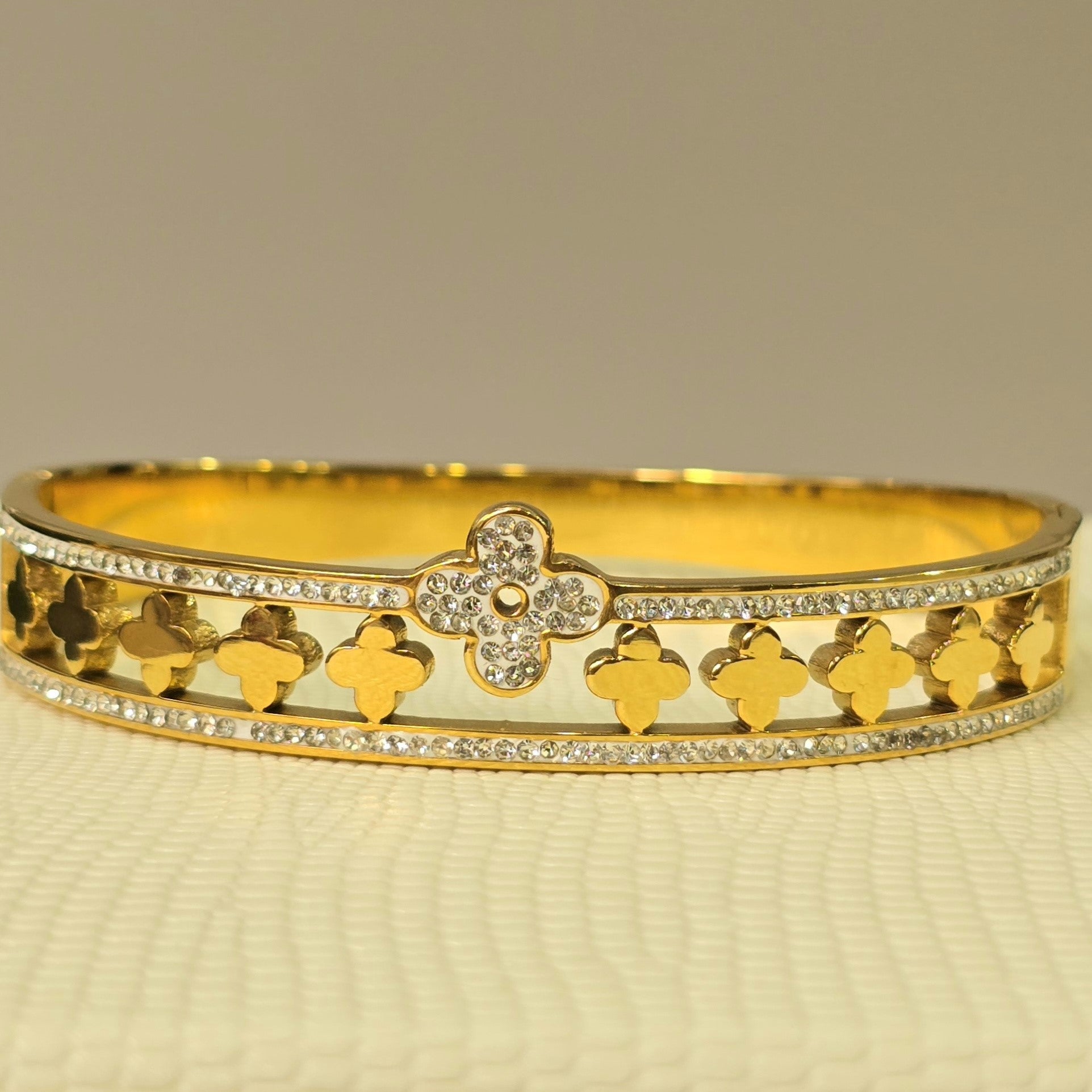 18K Gold-Plated Clover Design CZ Bangle