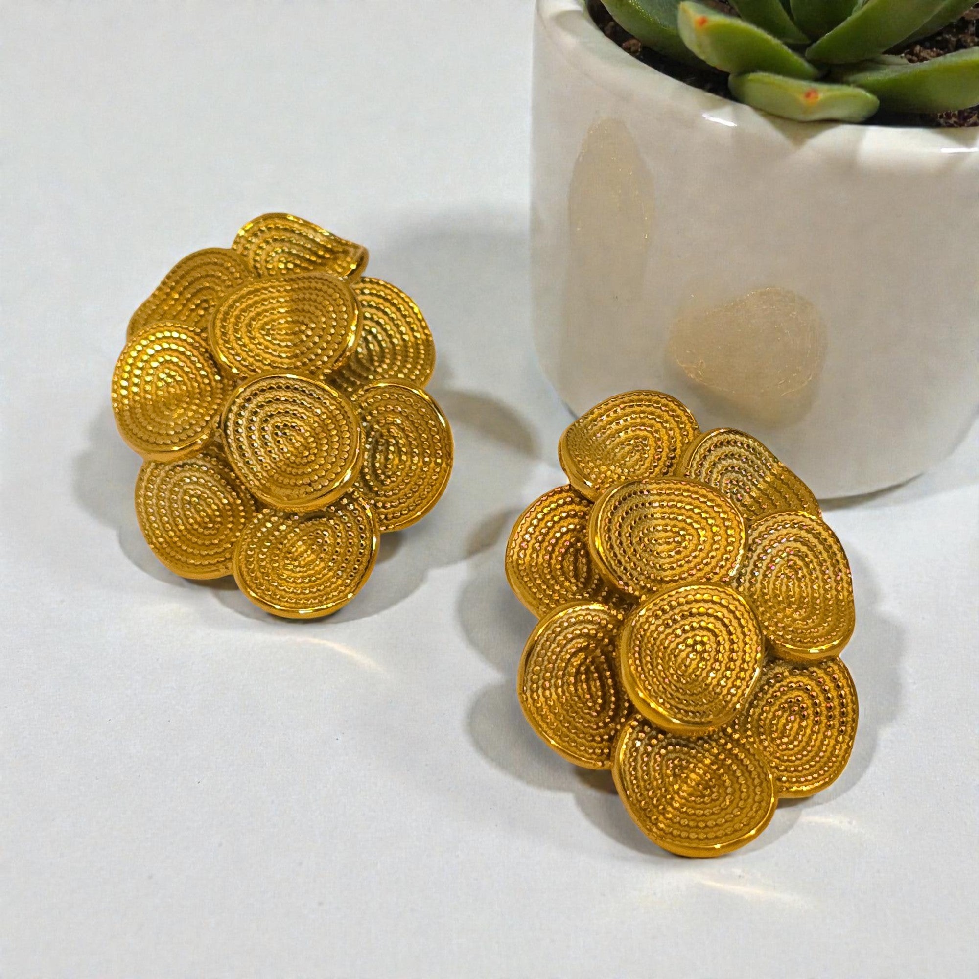 Heritage Bloom Gold Statement Stud Earrings